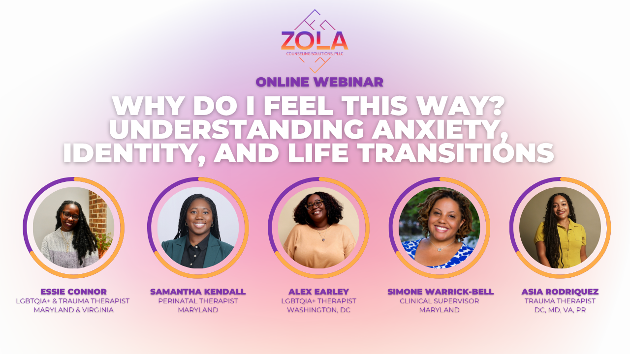 Flyer for Webinar with Black Therapists in Maryland About Anxiety