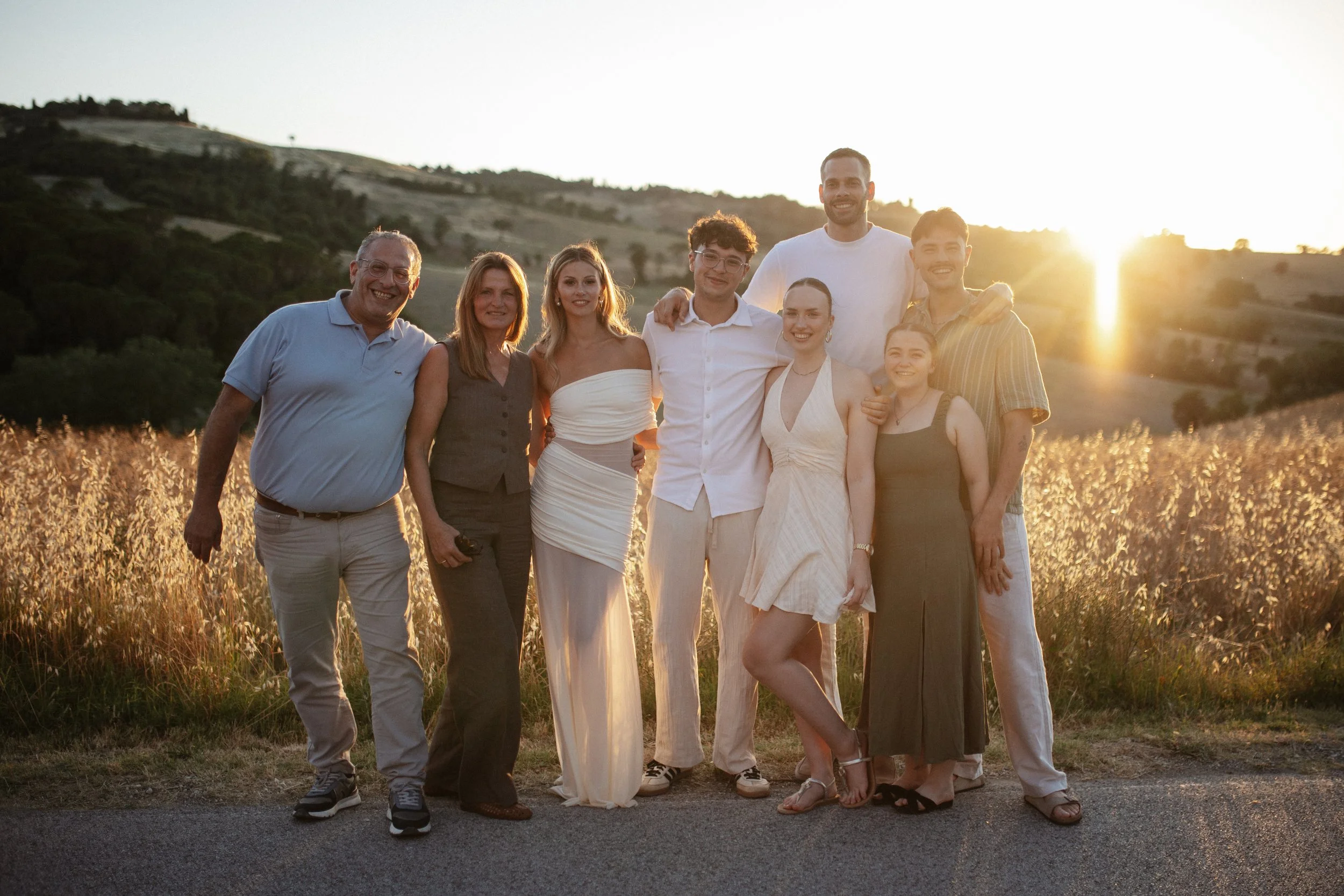 Welcome Dinner in Tuscany at Ristorante La Dispensa in Pomarance, Italy, with an intimate group of friends and family enjoying a relaxed Italian evening.