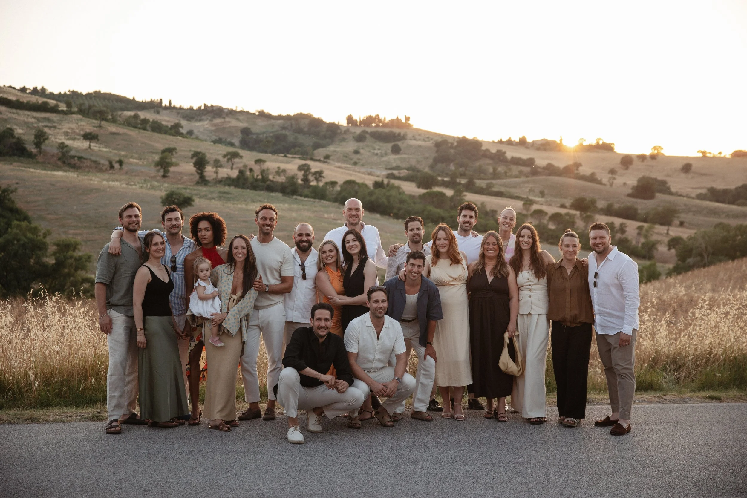 Welcome Dinner in Tuscany at Ristorante La Dispensa in Pomarance, Italy, with an intimate group of friends and family enjoying a relaxed Italian evening.