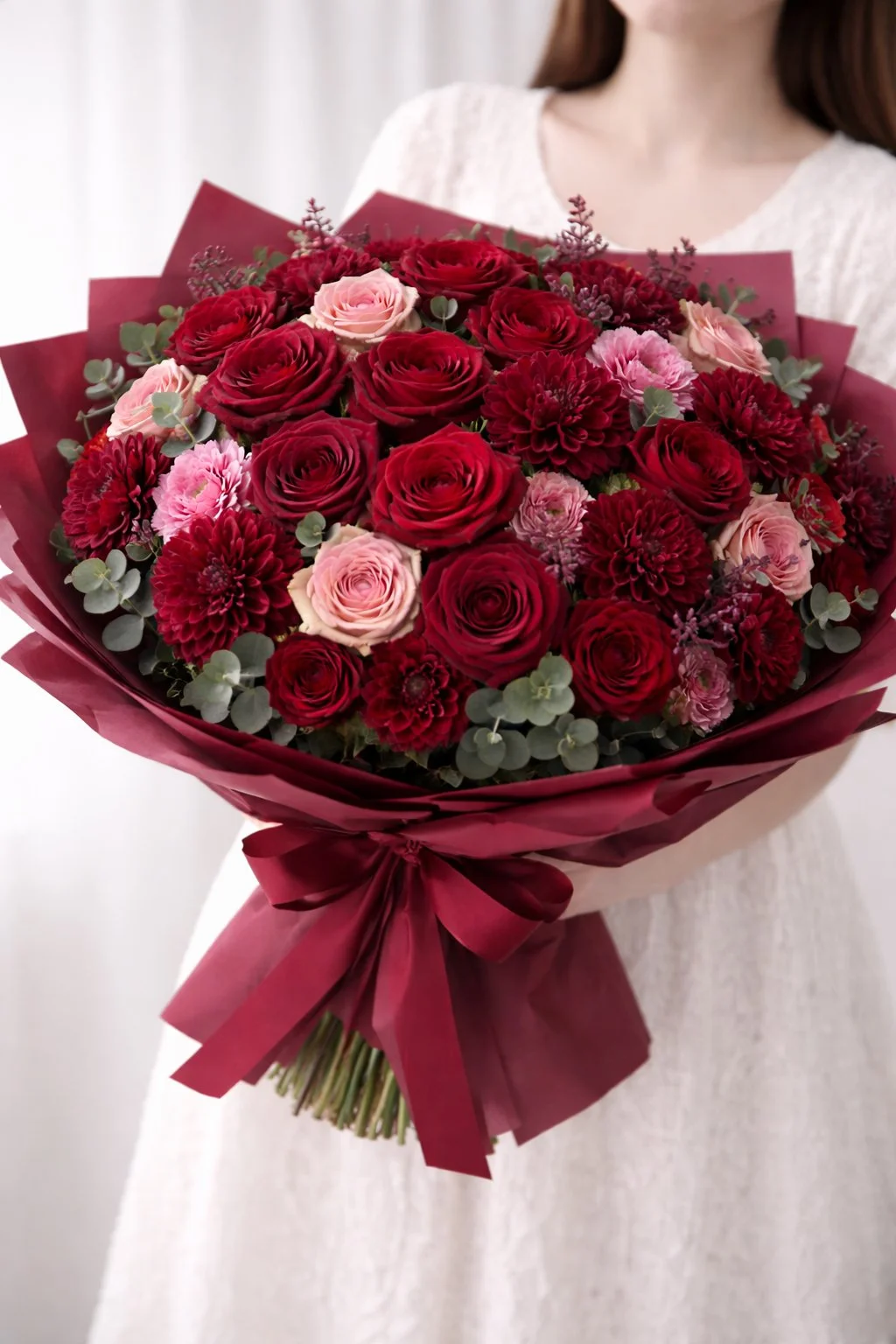 Romantic bouquet of deep reds and pinks.JPG