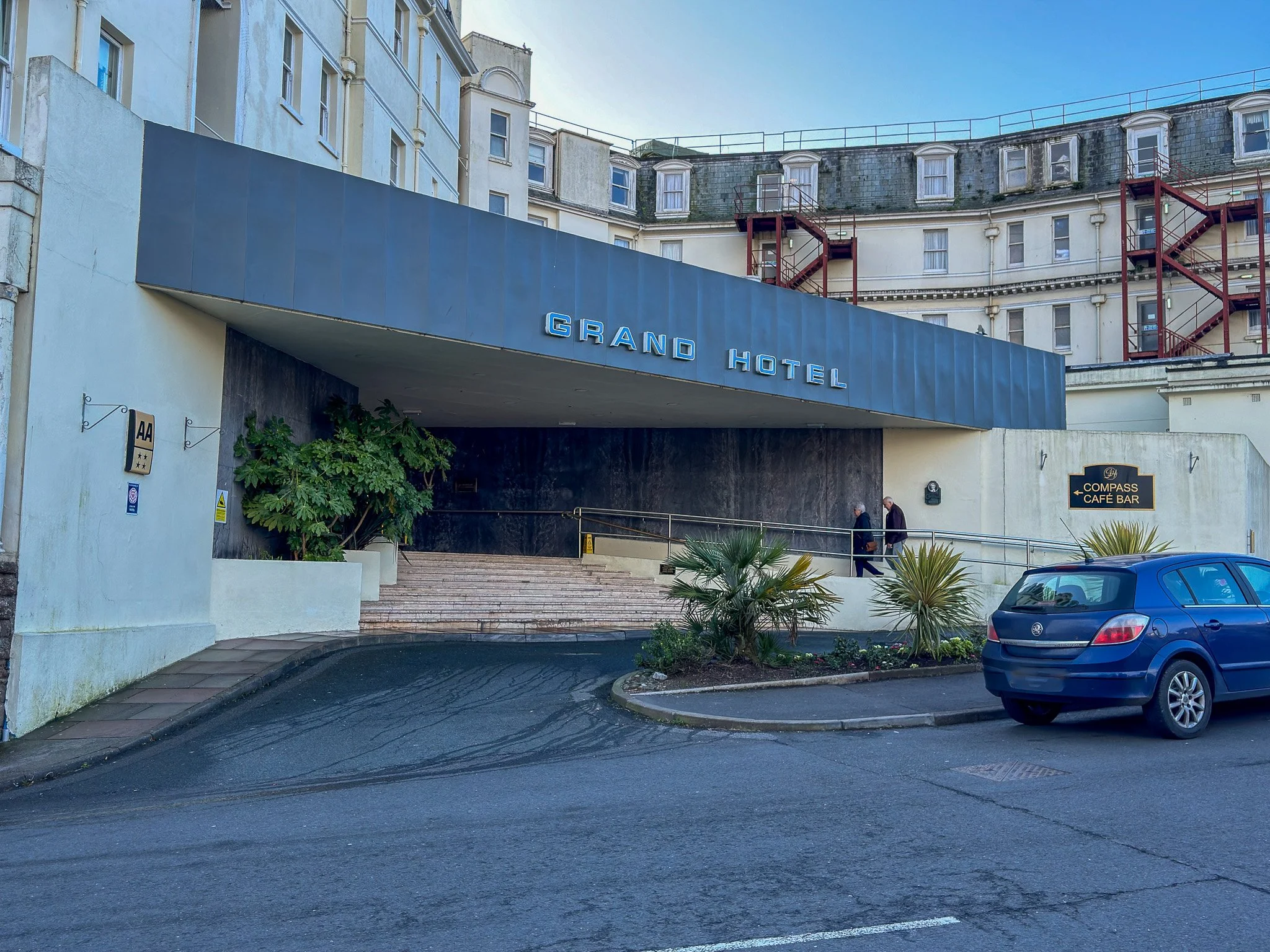 Main entrance of The Grand Hotel Torquay on the seafront in Devon