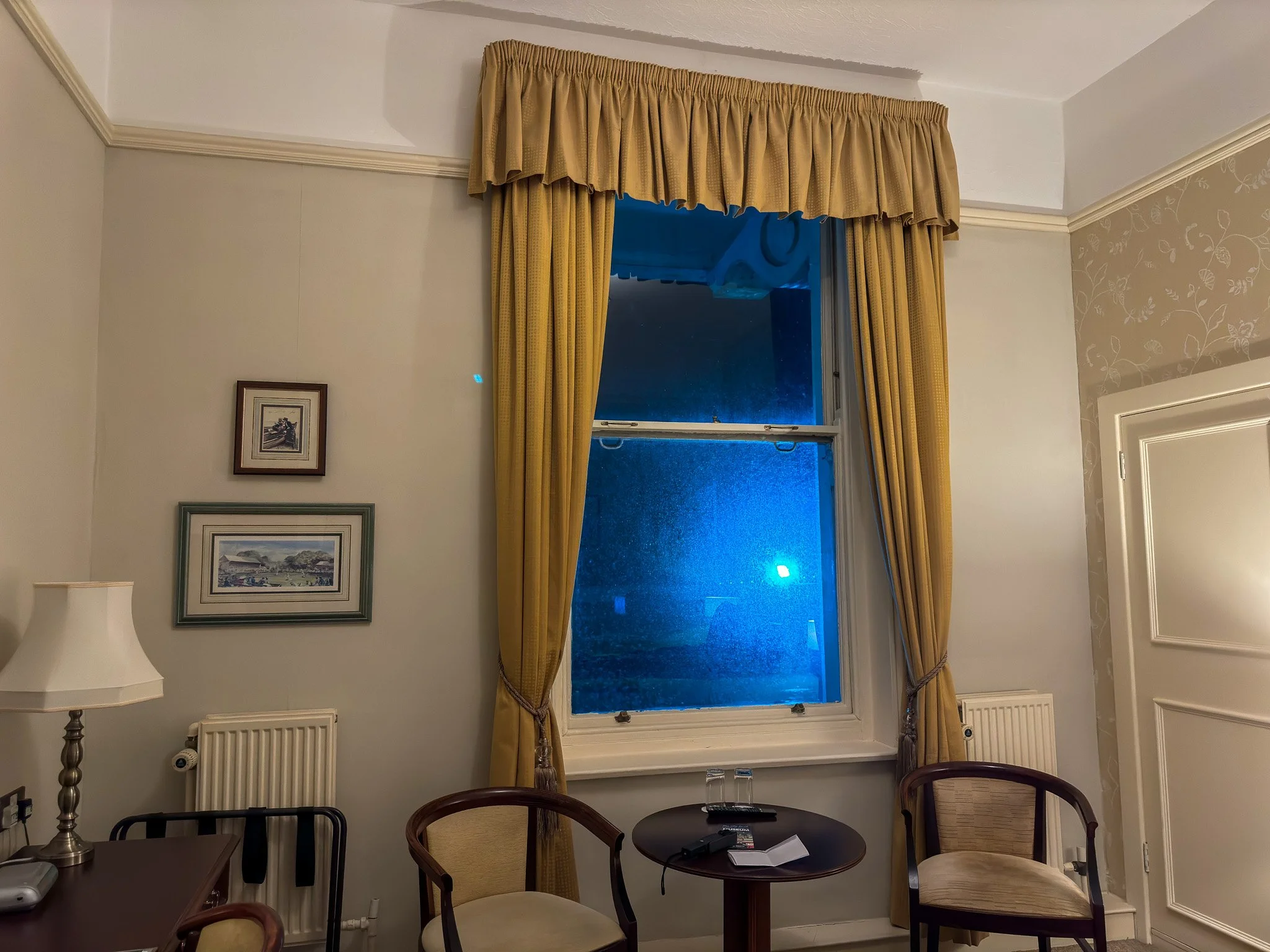 Seaview bedroom at night at The Grand Hotel Torquay in Devon