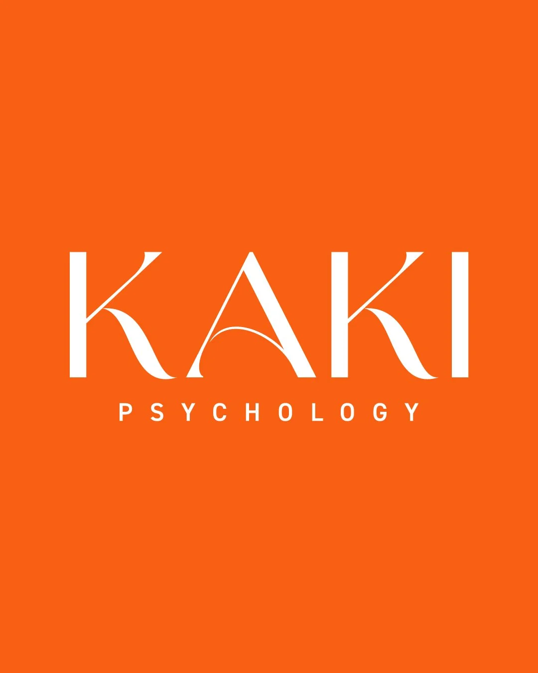KAKI Psychology logo with white text on orange background.