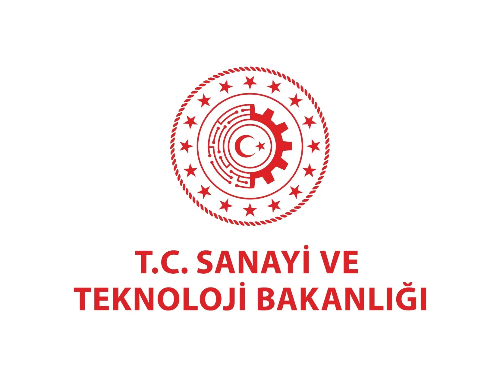 Logo of the Turkish Ministry of Industry and Technology with a circular emblem featuring a star, crescent, and gear, and text in red that reads "T.C. Sanayi ve Teknoloji Bakanlığı".