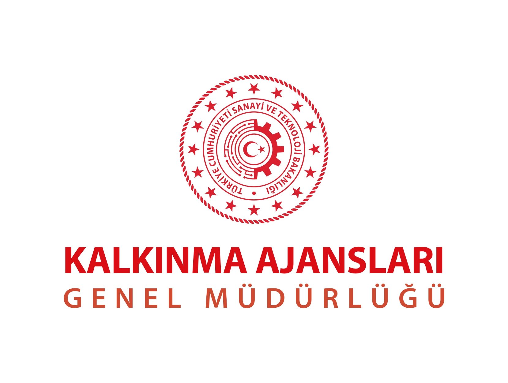 The emblem of the Turkish Ministry of Industry and Technology, with a circular red seal featuring a gear, a star, and the Turkish crescent and star, above the text 'KALKINMA AJANSLARI GENEL MÜDÜRLÜĞÜ' in bold red and brown letters.