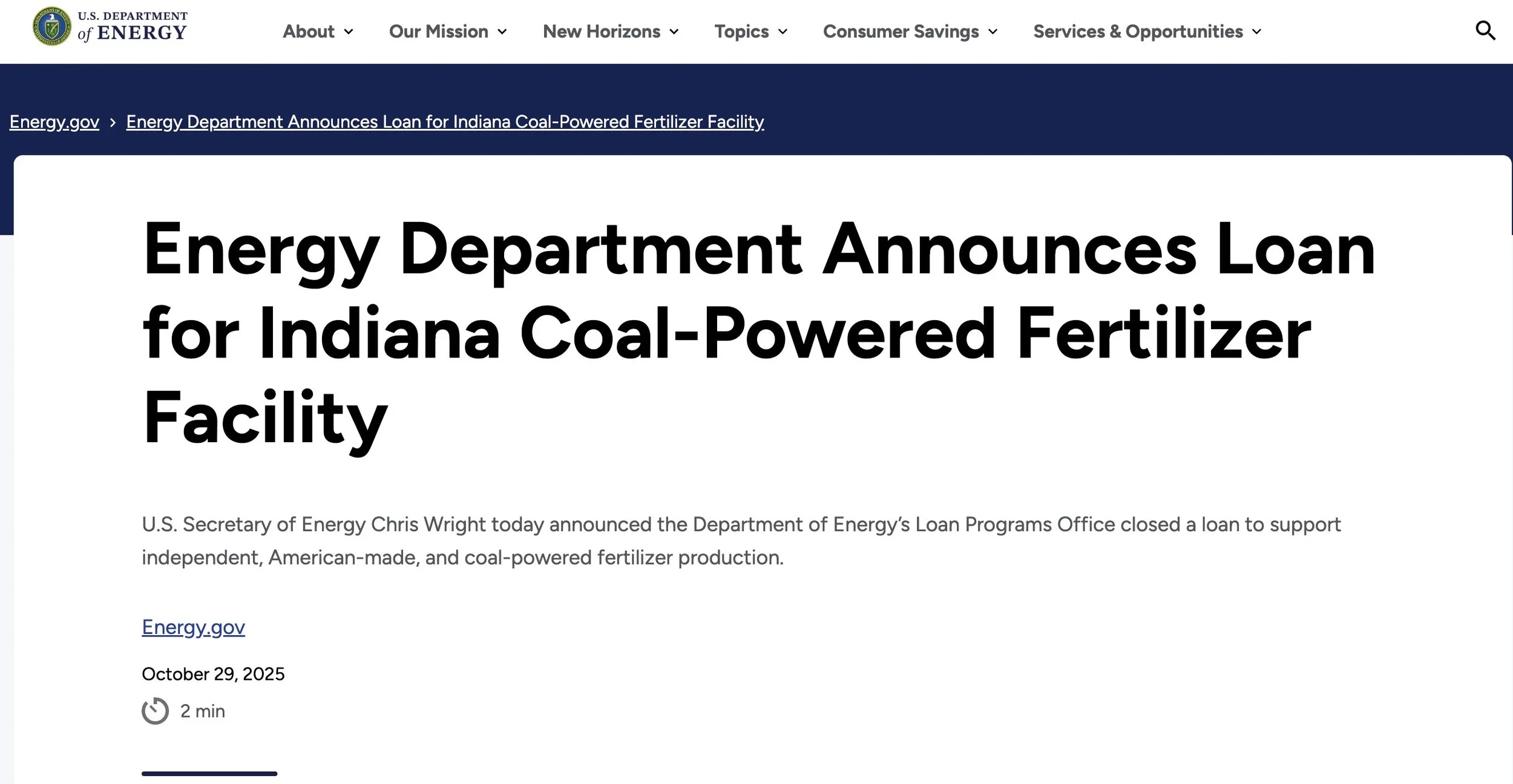 PRESS RELEASE: Hoosiers Decry Trump Administration $1.5 Billion Loan for Carbon Capture Scam Project