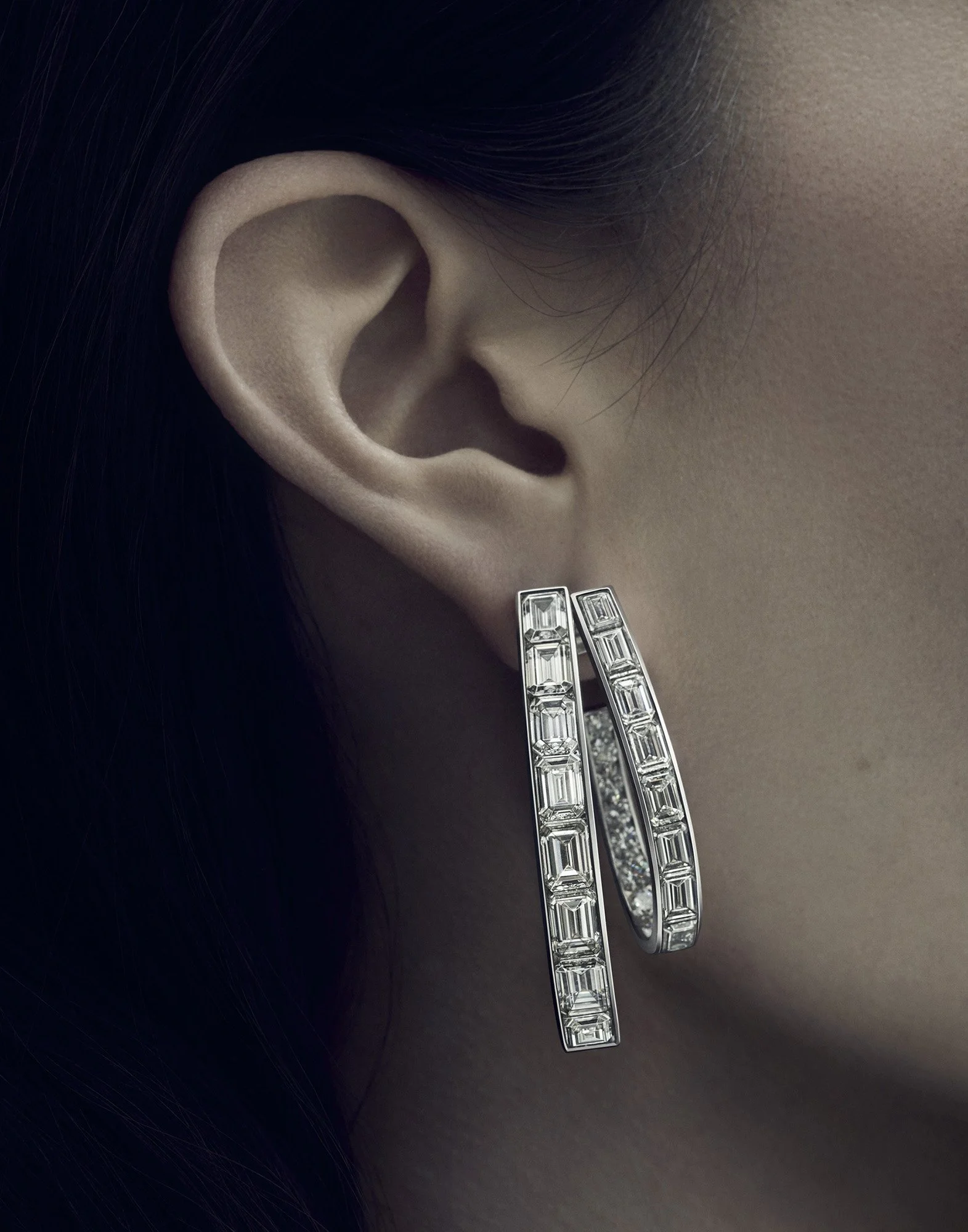 Diamond earring close-up — luxury jewellery photography
