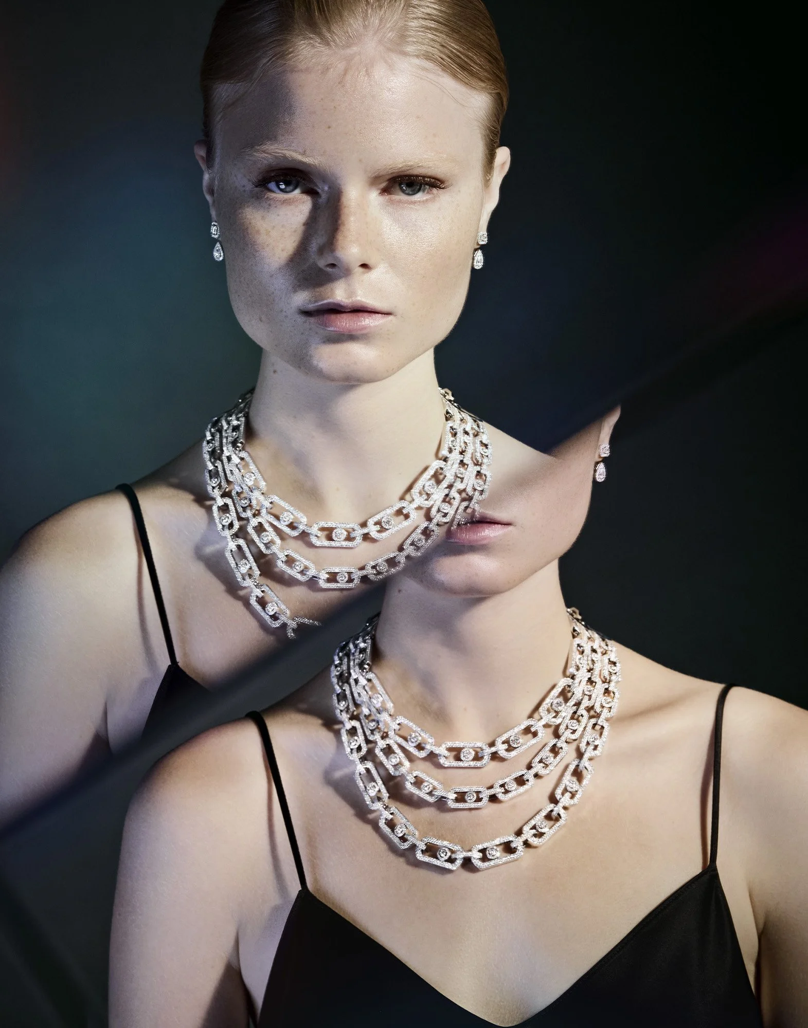 Luxury necklace editorial — chain necklace portrait