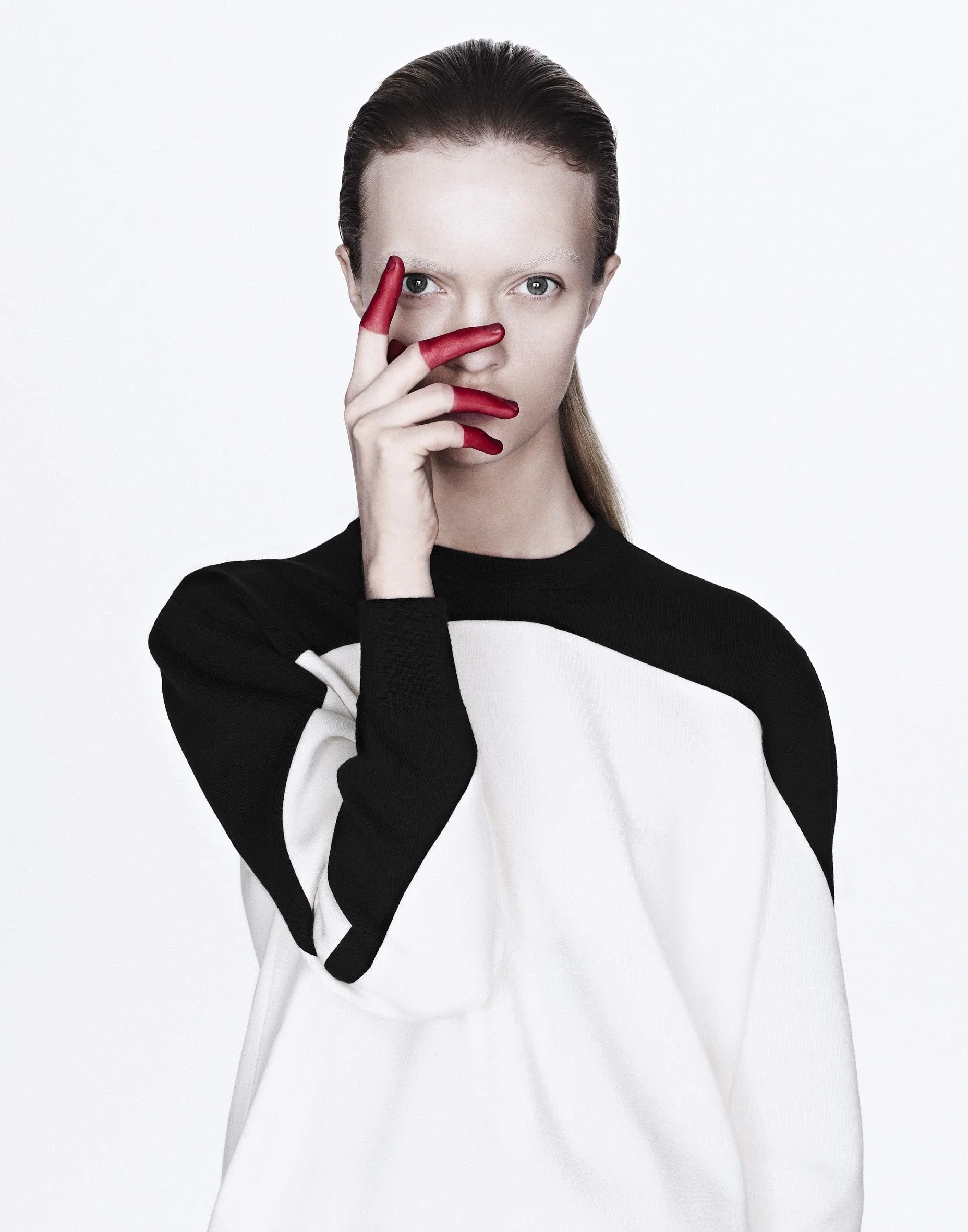 Black and white fashion editorial — graphic colour-block styling