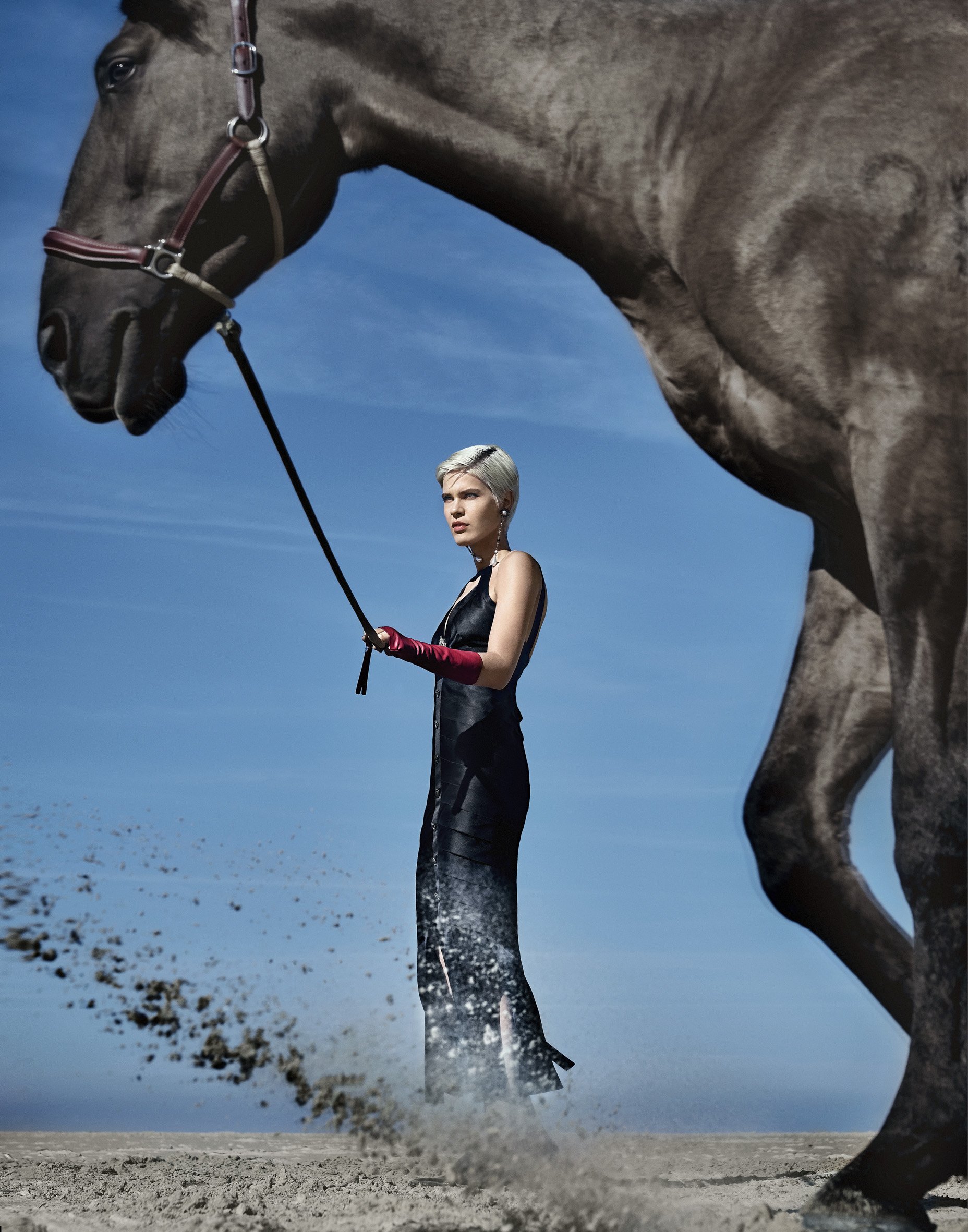 Fashion photography London — model and horse on location