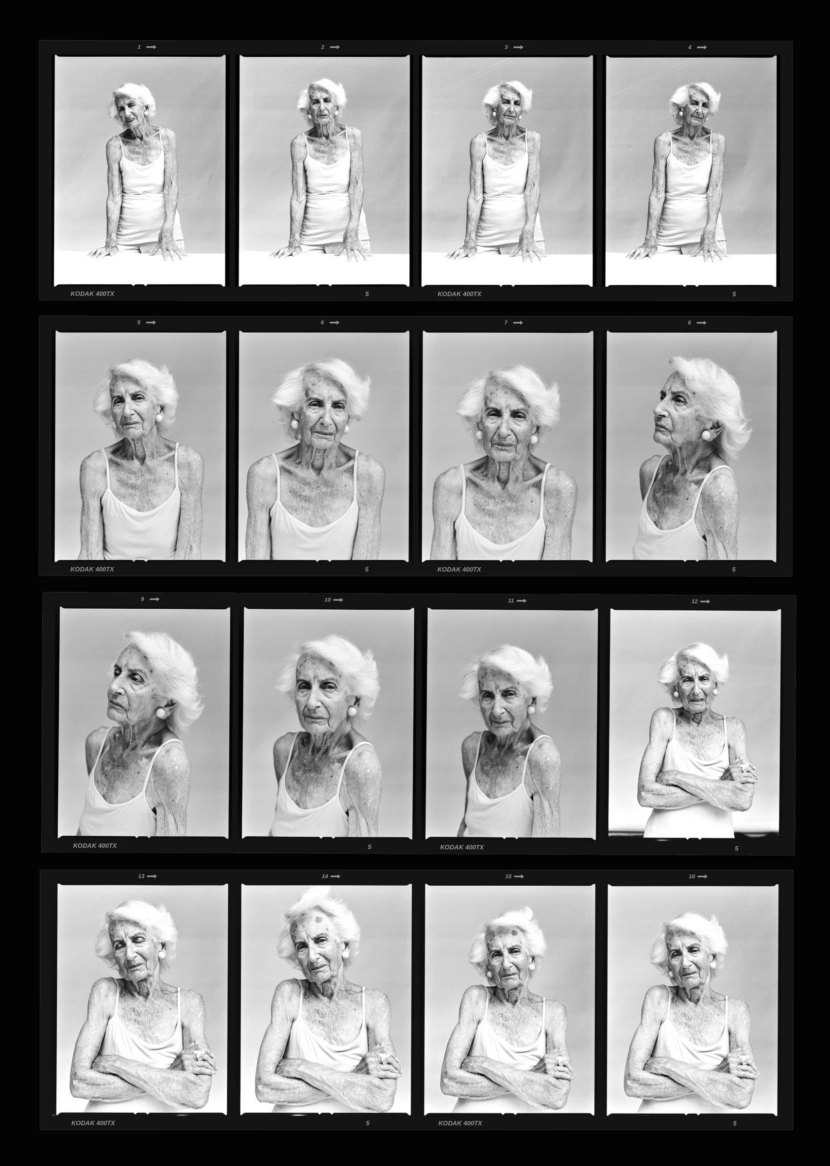 The Skin Project 2026 - Bridget, contact sheet, roll 1, Kodak Tri-X