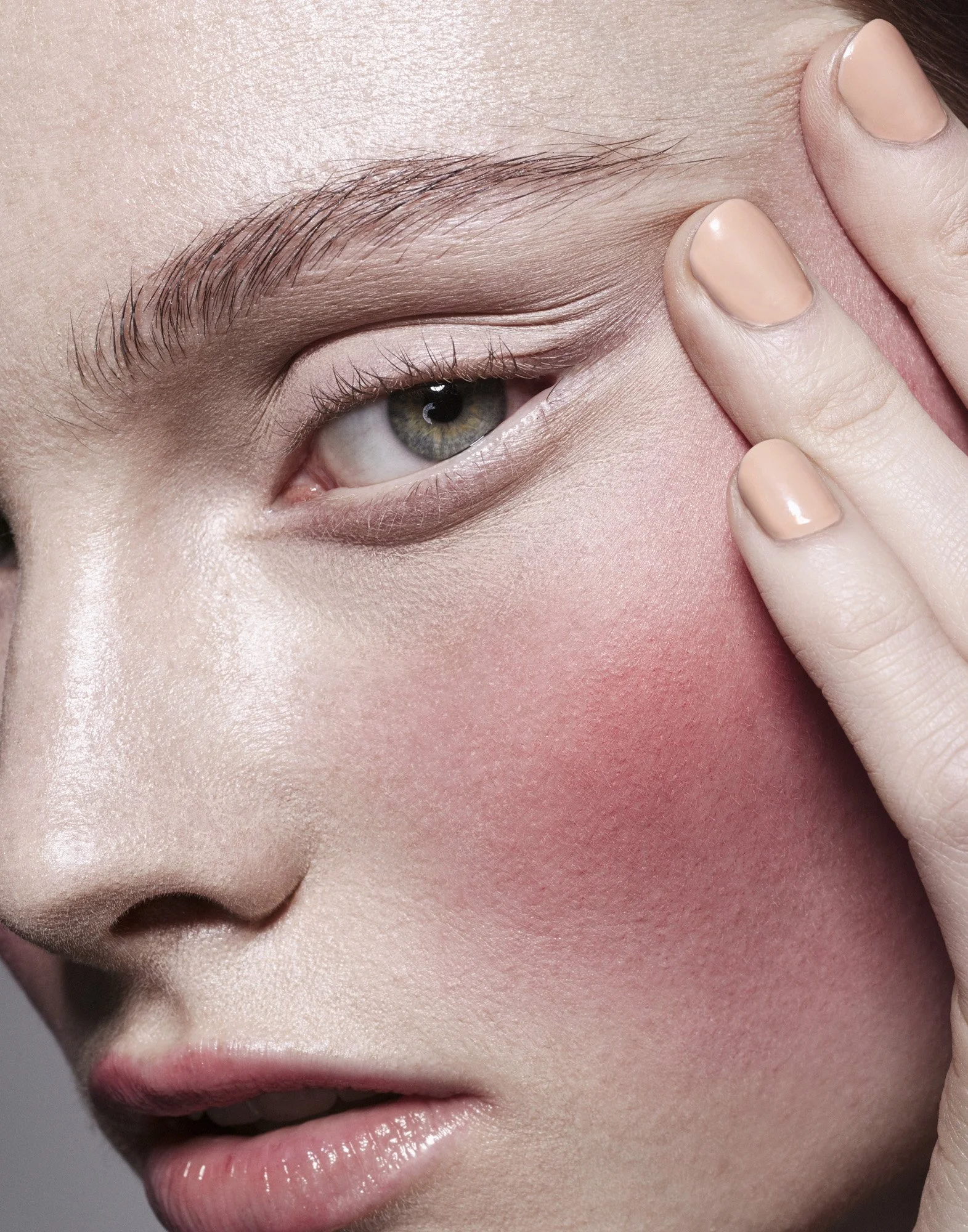 Rose blush cheek close-up, cheek make-up photography London by Benjamin Kaufmann