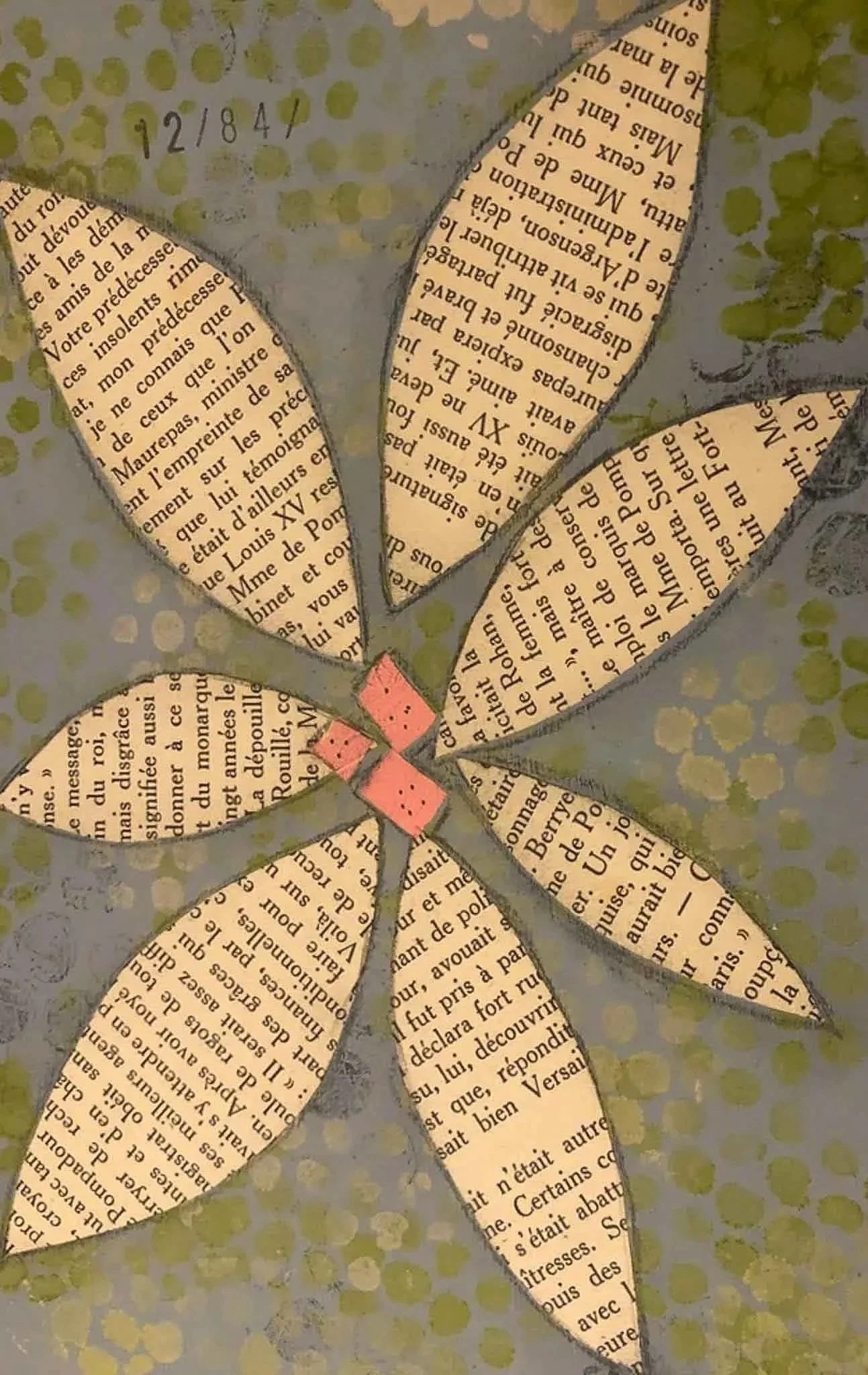 Wordy petals | 5x7 | vintage papers + acrylic