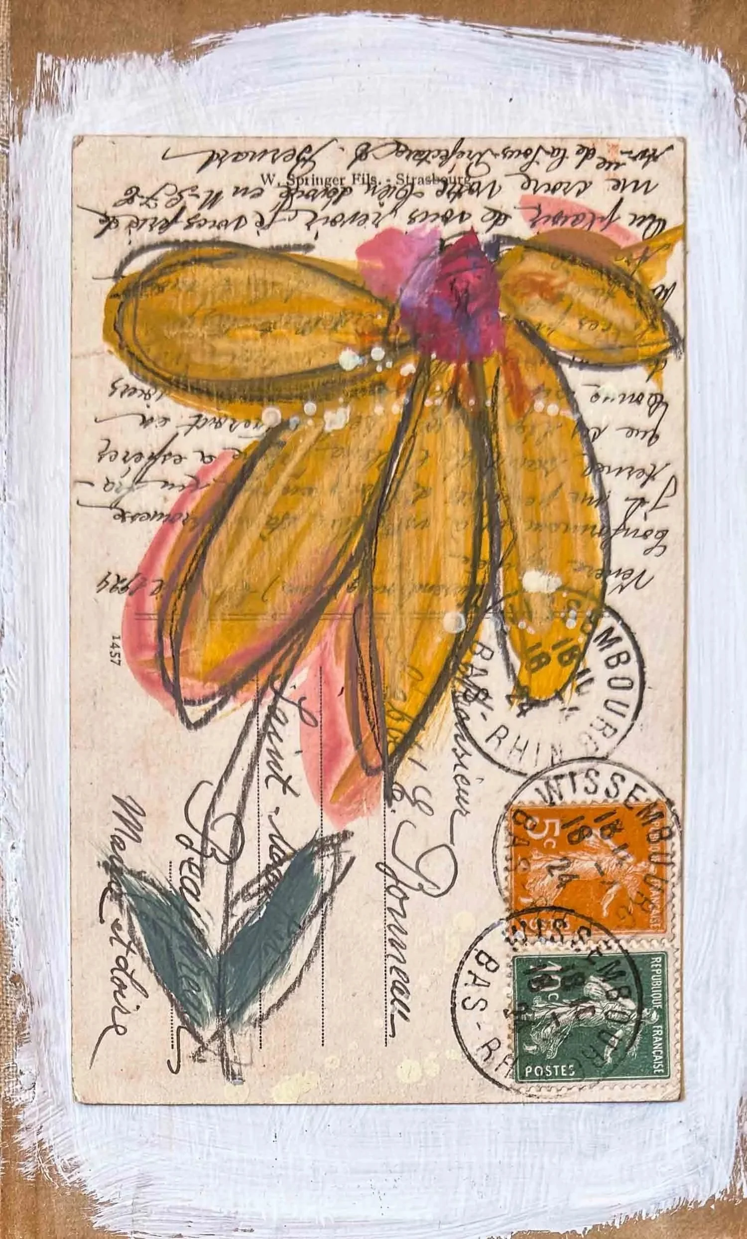 I sent you a letter | 4x6 | mixed media + vintage postcard + old book cover