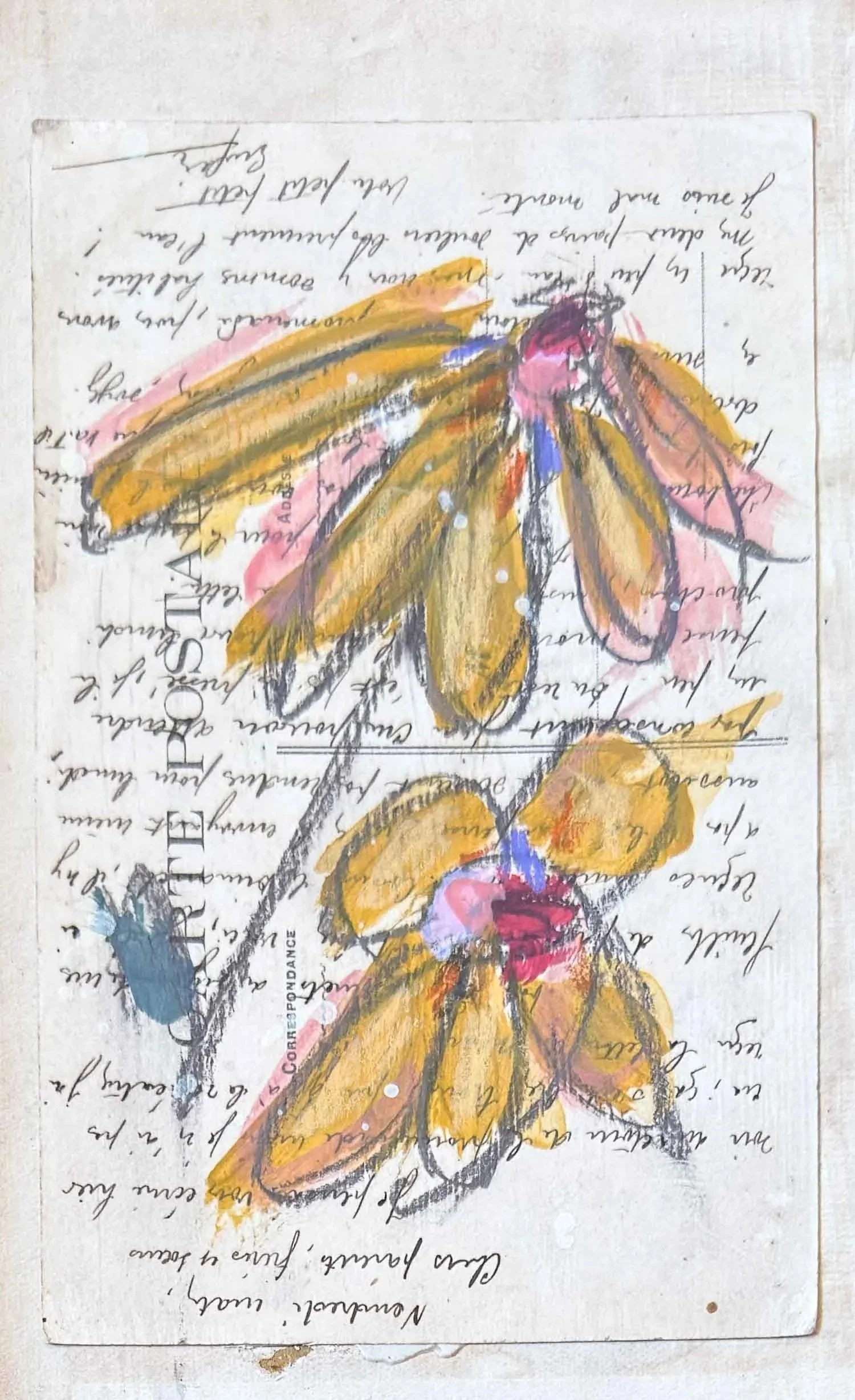 Mon cherie | 4x6 | mixed media + vintage postcard + old bookcover