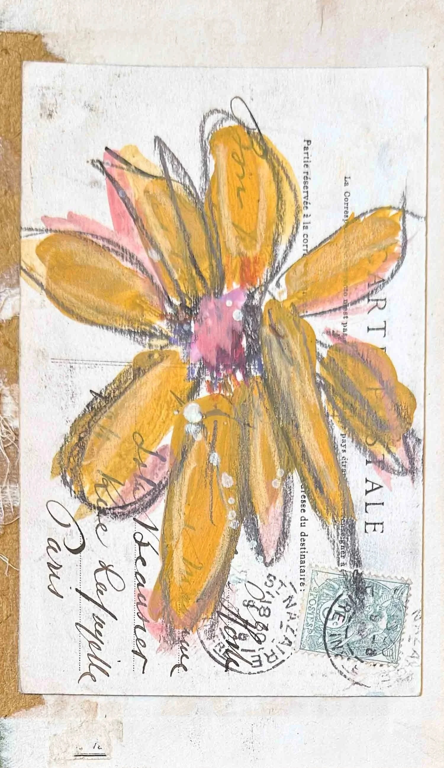 See you soon | 4x6 | mixed media + vintage postcard + old bookcover 