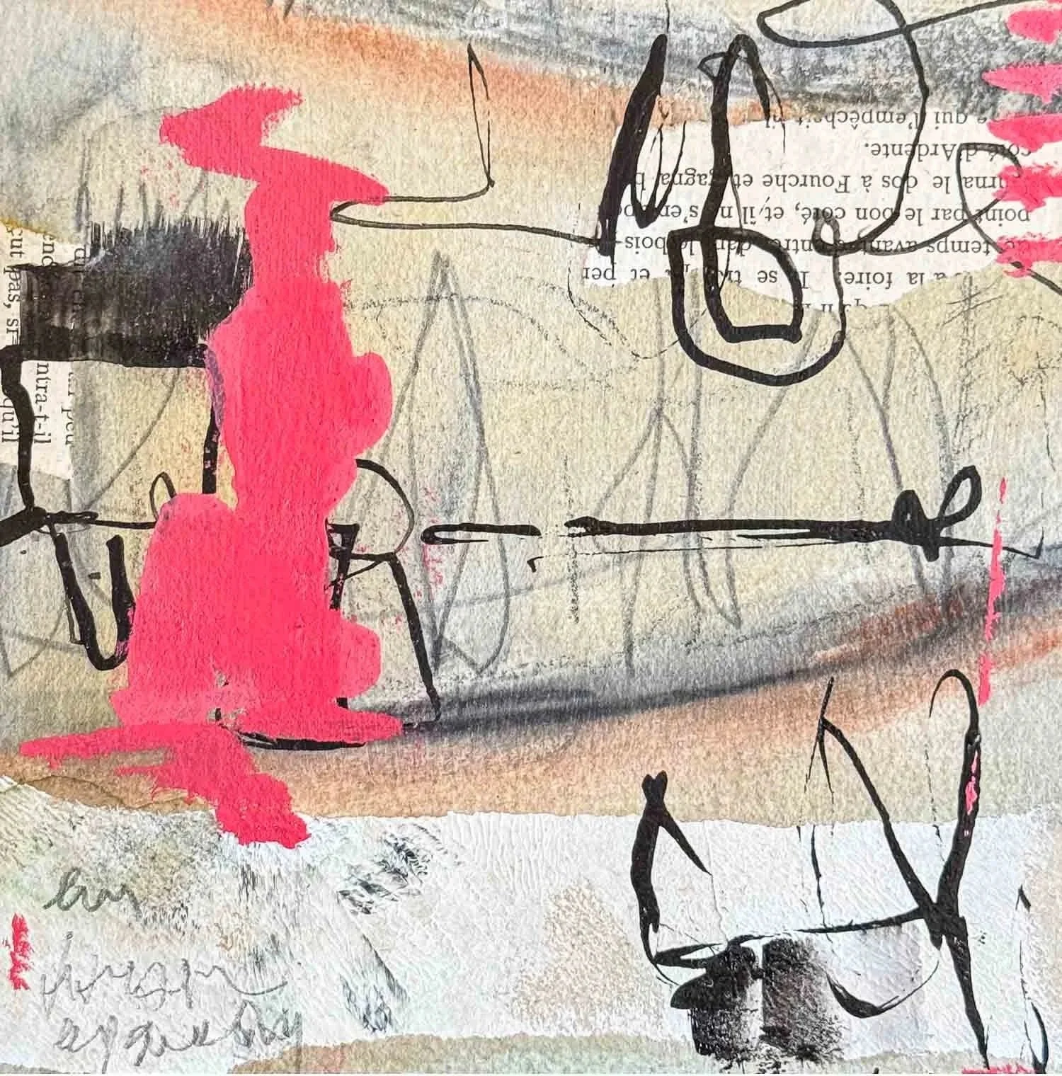 Winter sunset | 6x6 | mixed media on paper, mounted on wooden panel