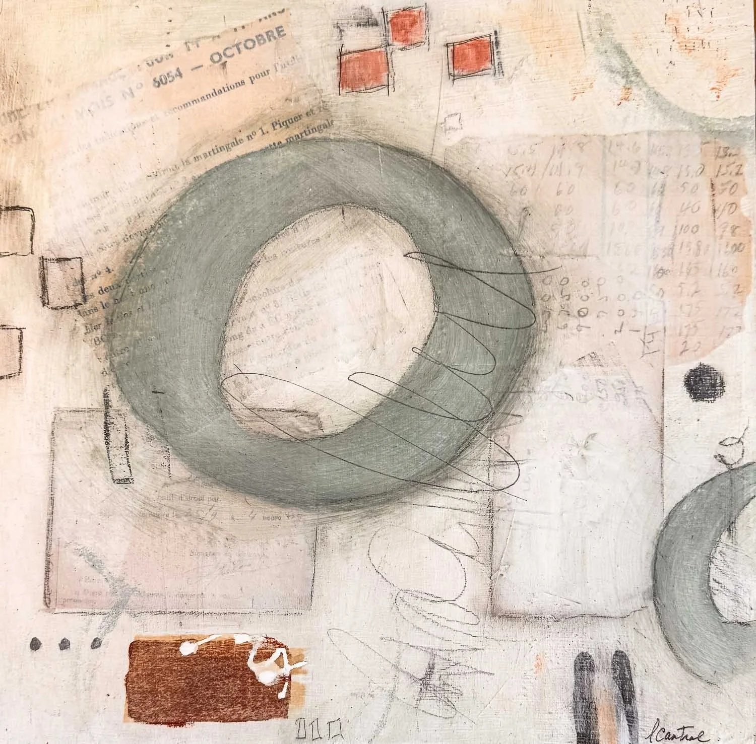 The shape of patience | 12x12 | mixed media + vintage papers on wooden panel