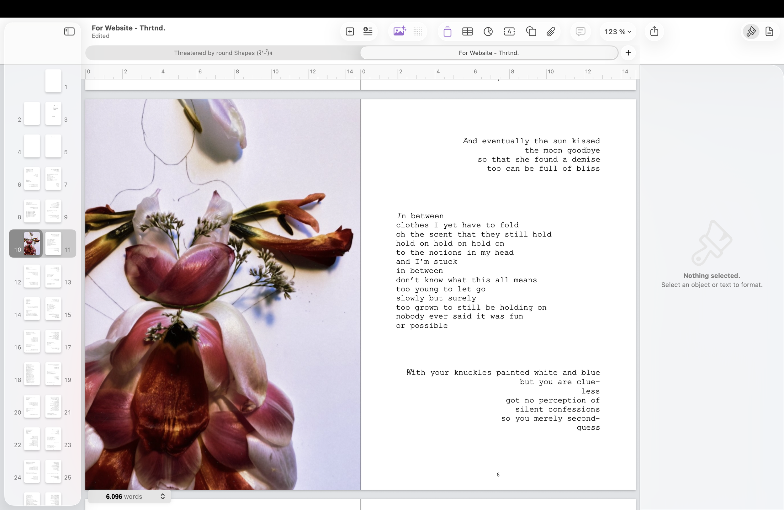 Sixth page of poetry collection Threatened by round Shapes.