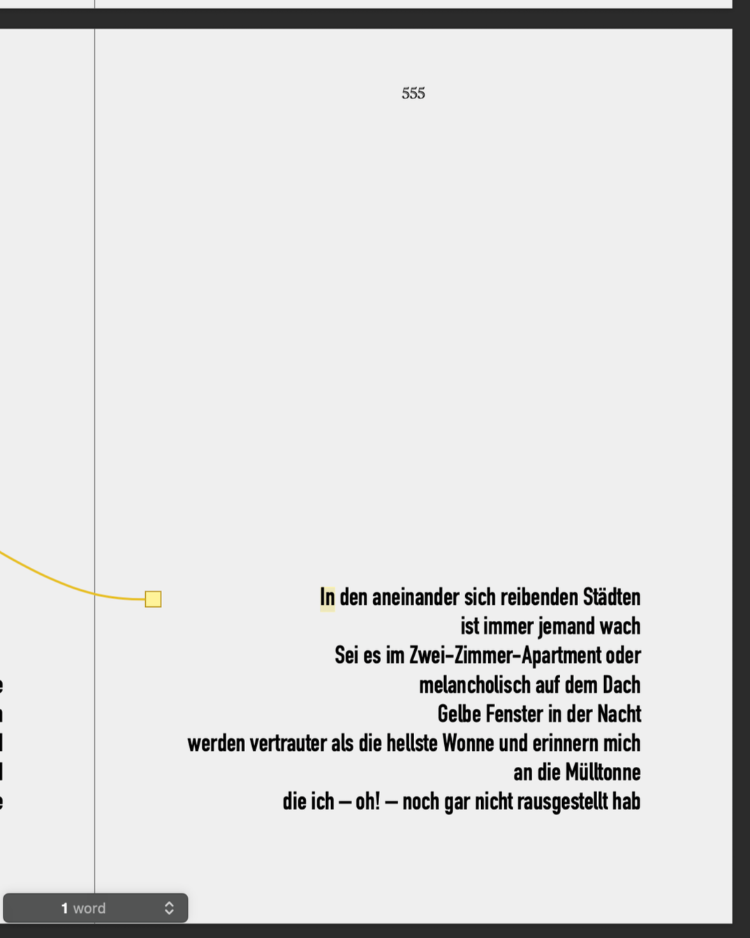 First of four poems from the German poetry collection Donnerstagabendeuphorie.