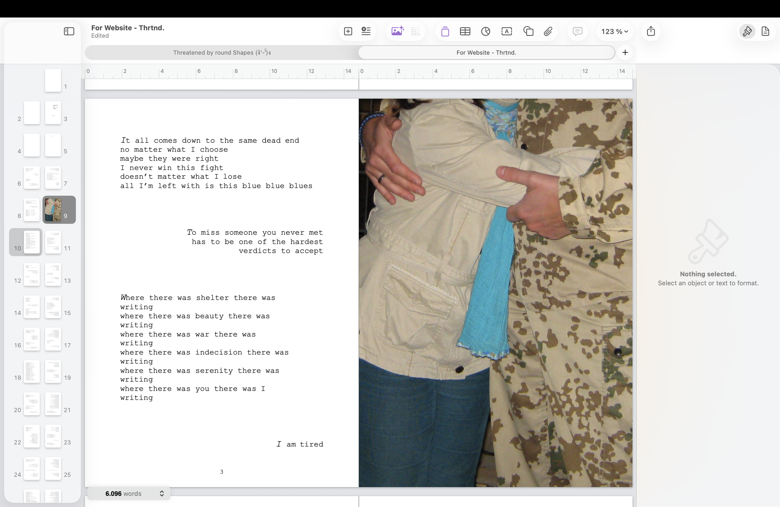 Third page of poetry collection Threatened by round Shapes.