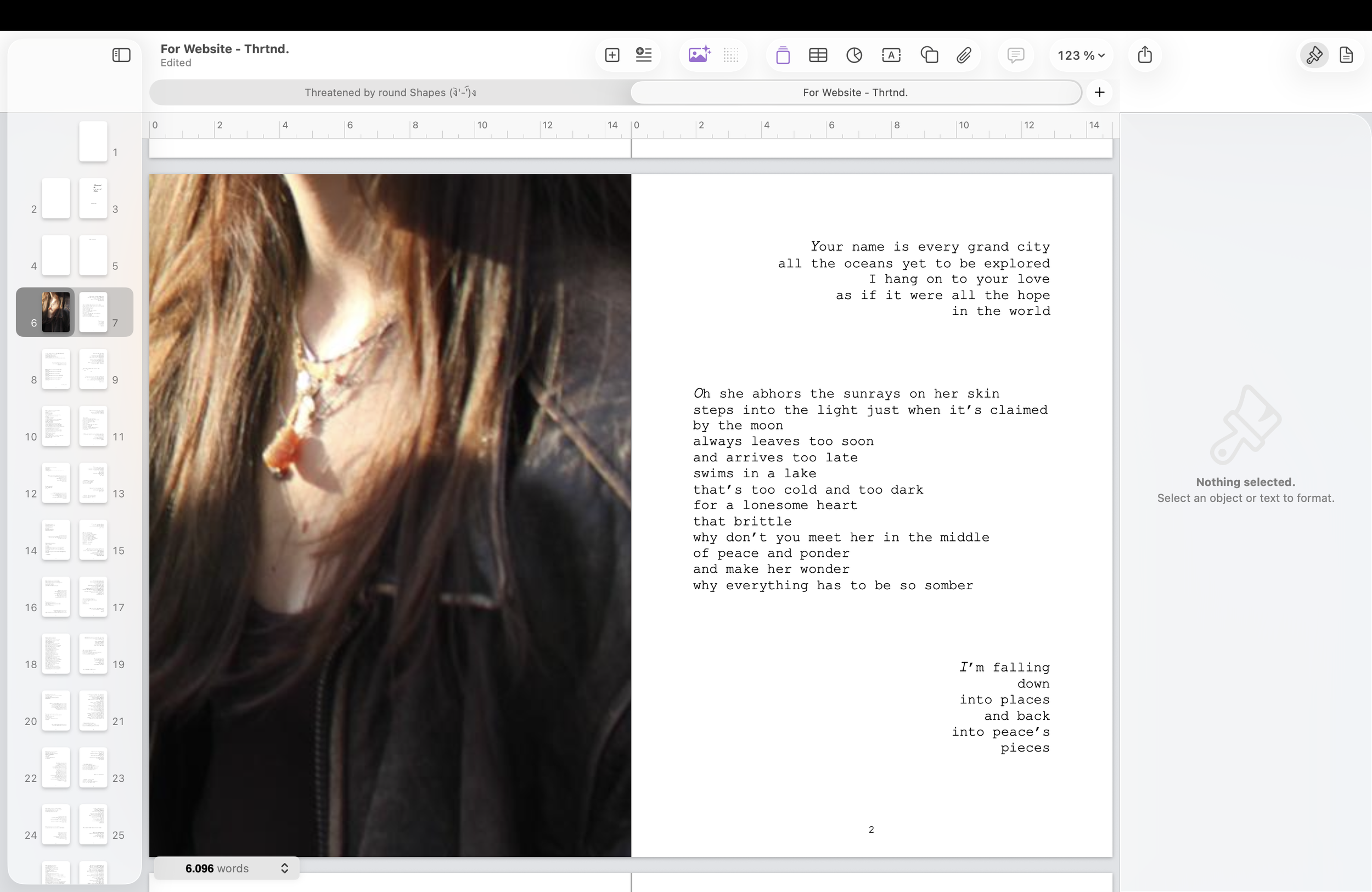 Second page of poetry collection Threatened by round Shapes.