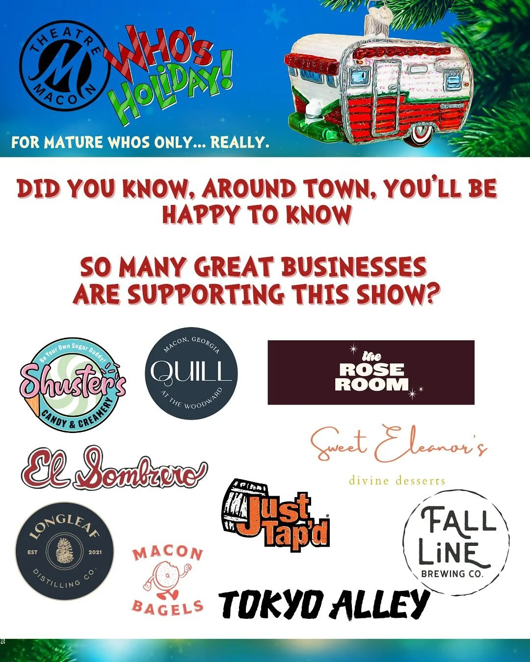 Attention all Whos! Who&rsquo;s Holiday opens this weekend at @theatremacon&mdash;don&rsquo;t miss this ADULTS ONLY show about grown-up (and a lil washed up) Cindy Lou Who! Your ticket gets you tons of great discounts around Macon, so be sure to scor