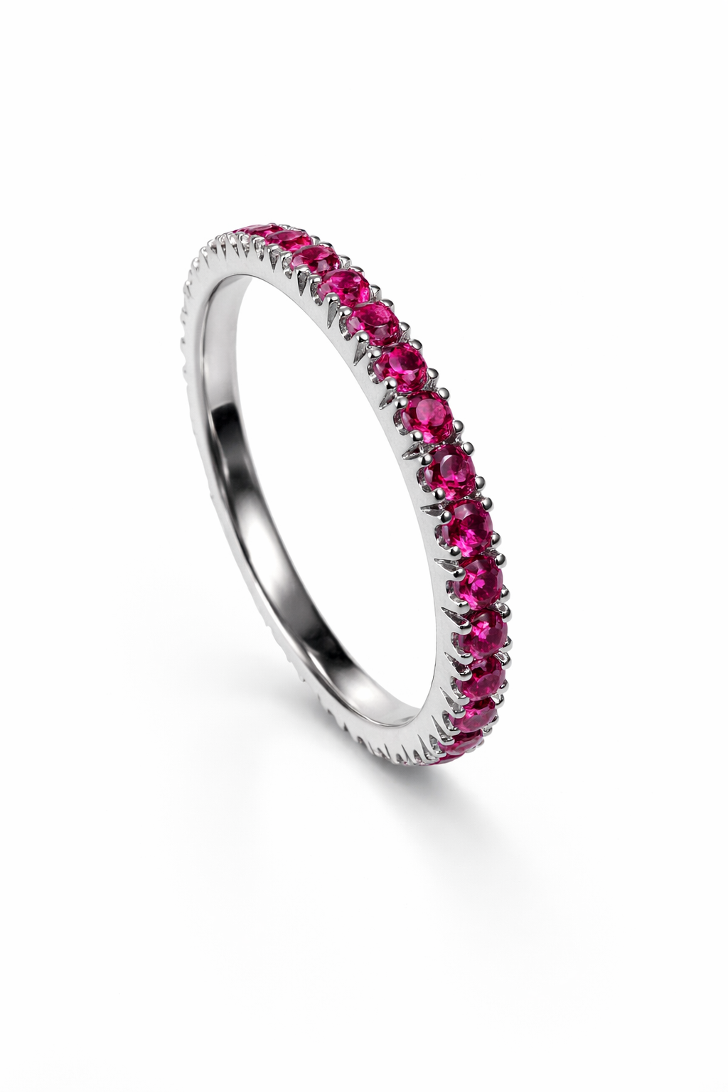 Sterling silver 925 eternity ring with vibrant pink cubic zirconia