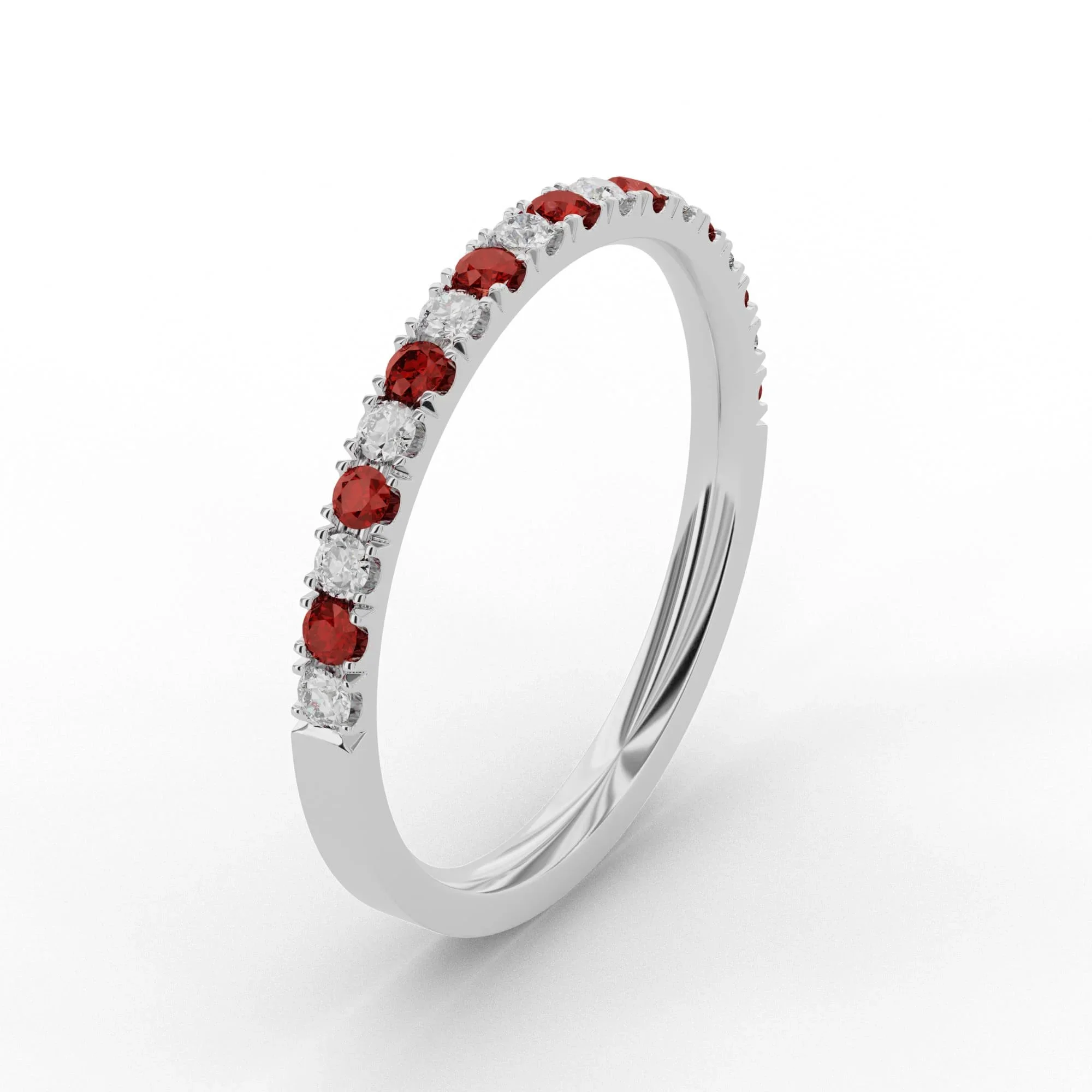 White gold wedding ring with rubies and diamonds