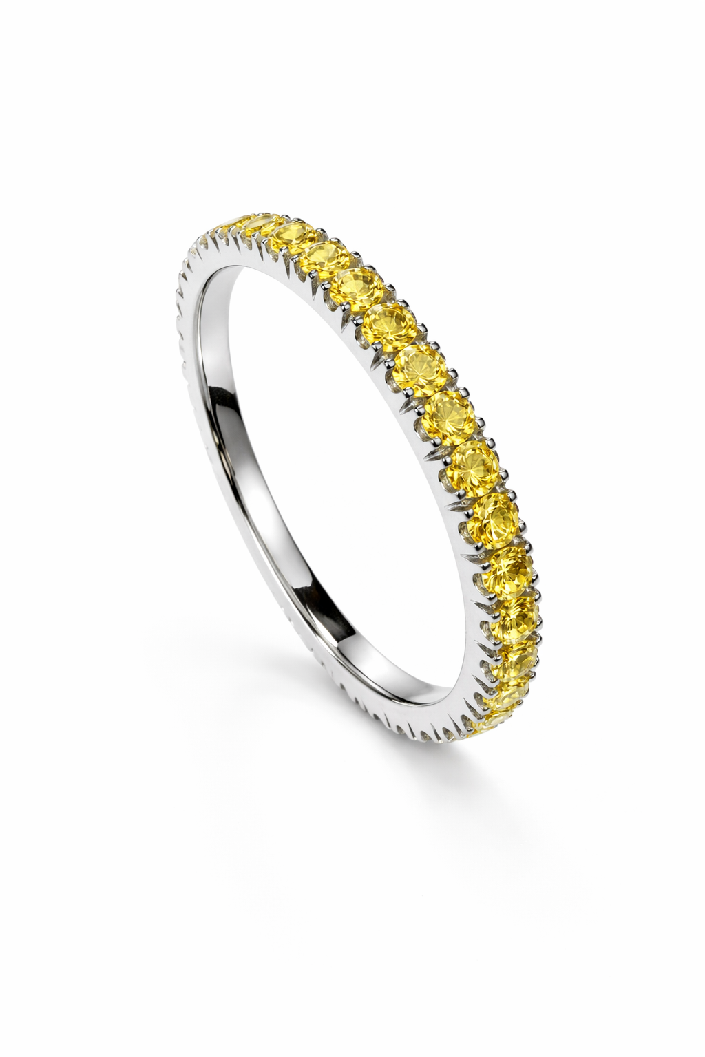 Sterling silver 925 eternity ring with golden yellow cubic zirconia