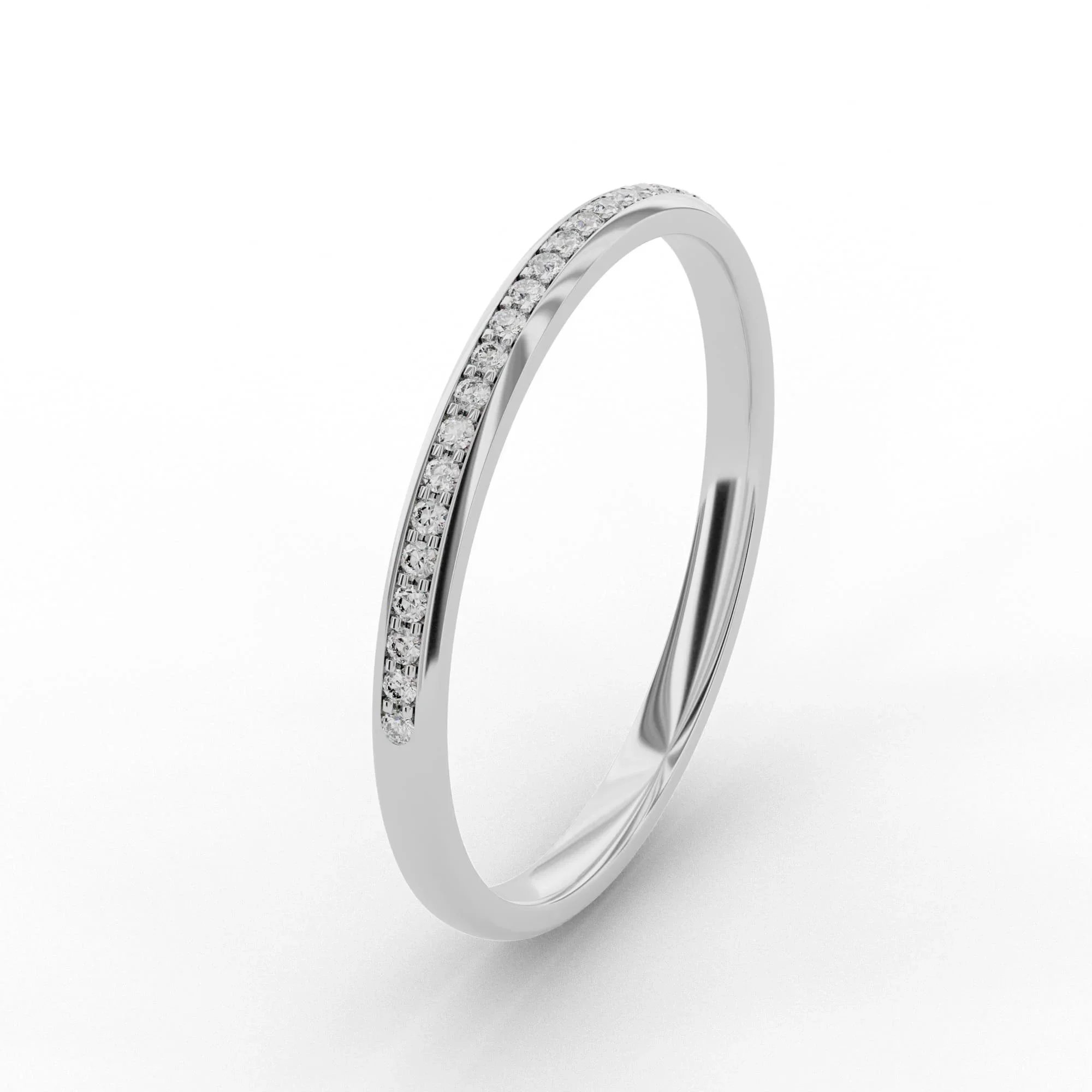 Wide diamond wedding band with micro claw setting and half eternity diamonds in white gold