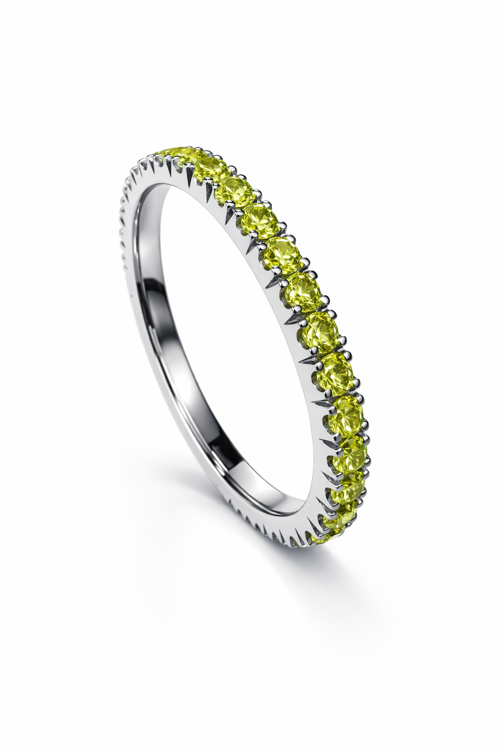 Sterling silver 925 eternity ring with lime green cubic zirconia