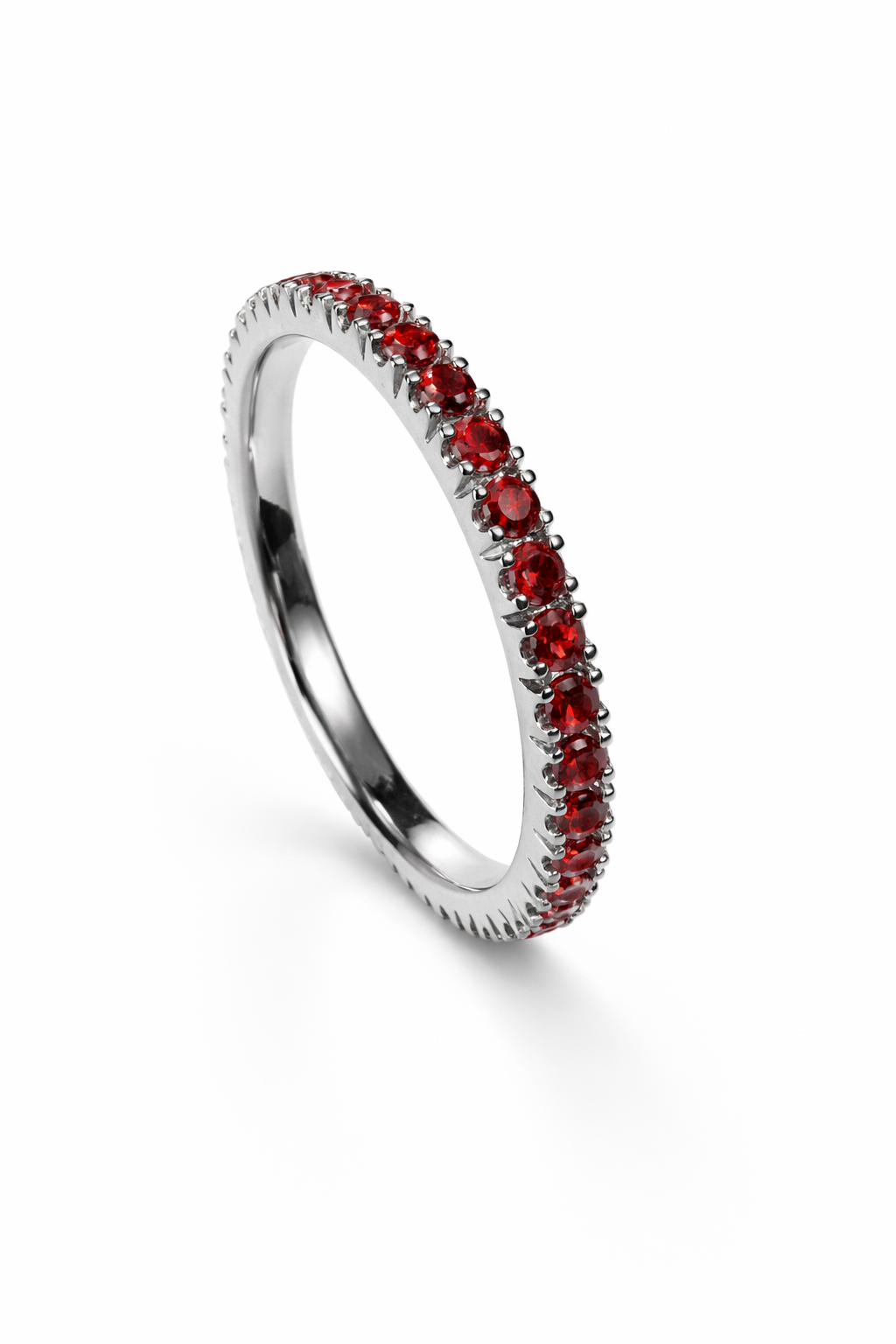 Sterling silver 925 eternity ring with deep red cubic zirconia