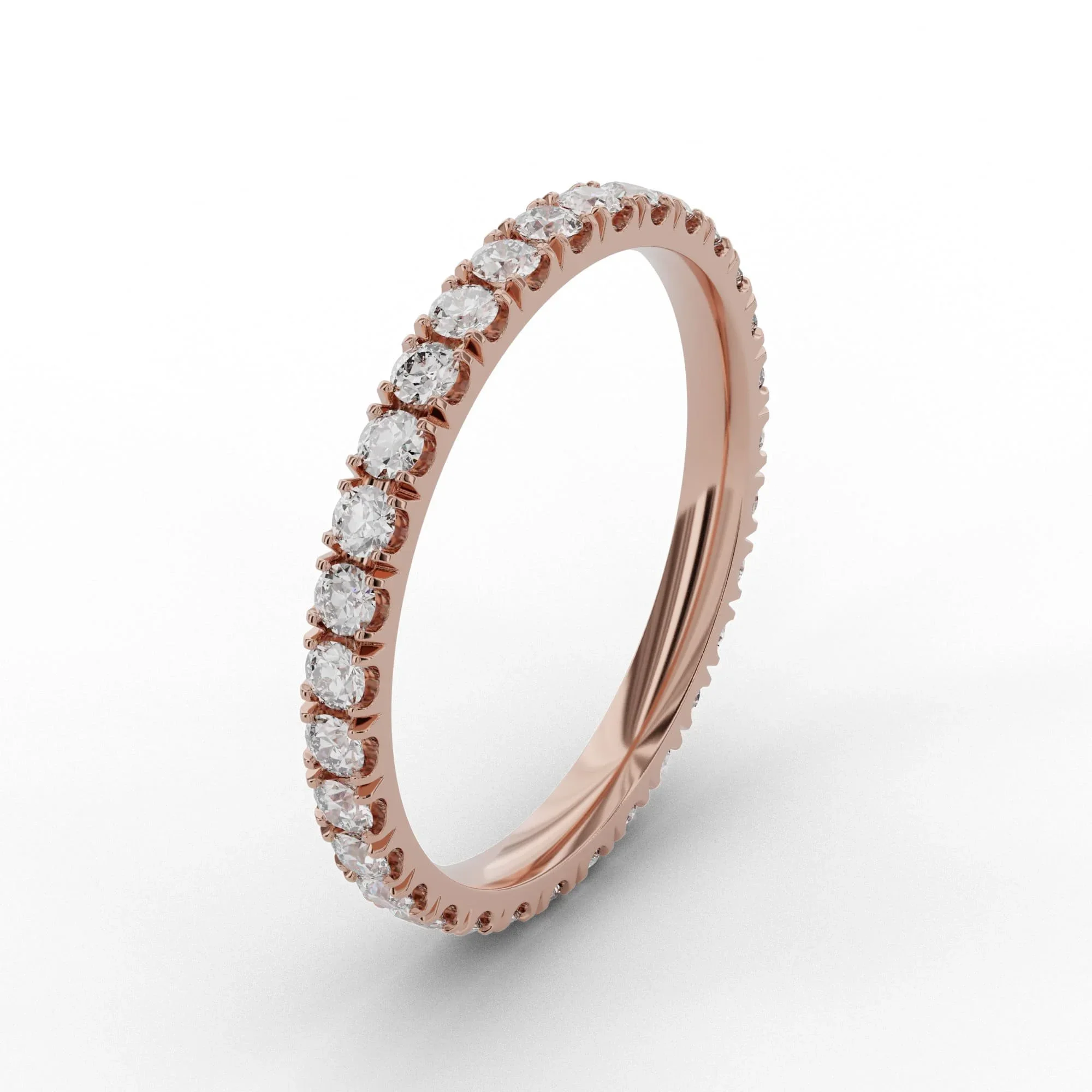 Rose gold diamond wedding ring with castle setting
