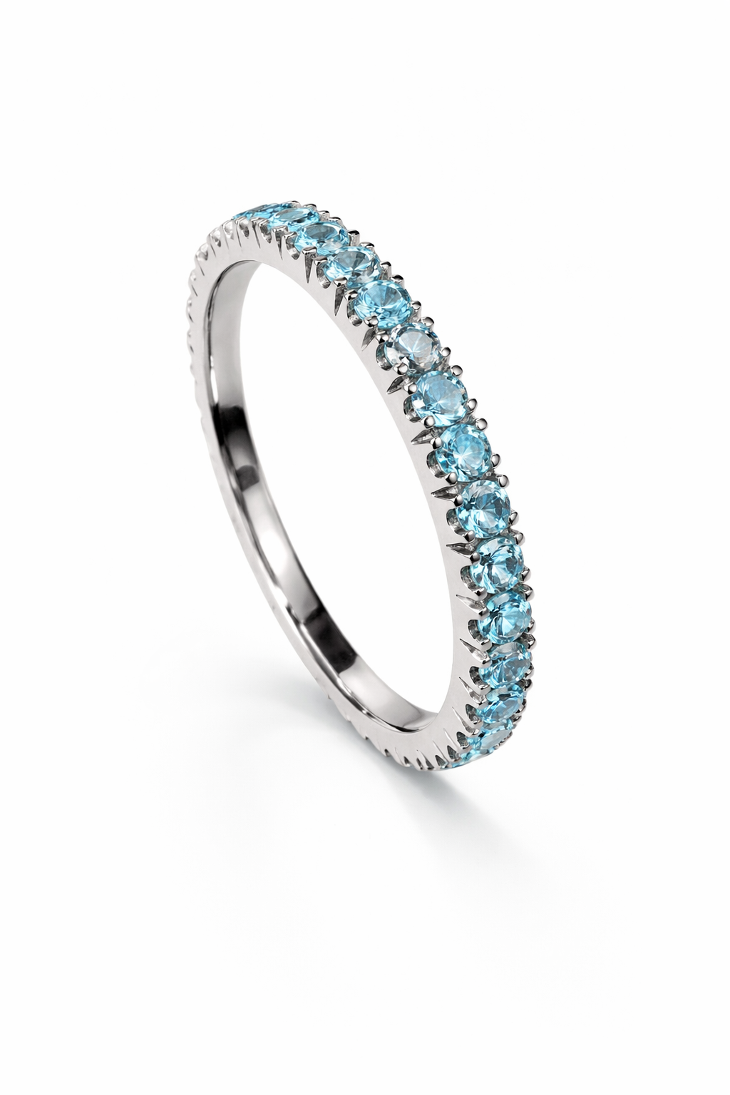 Sterling silver 925 eternity ring with aqua blue cubic zirconia