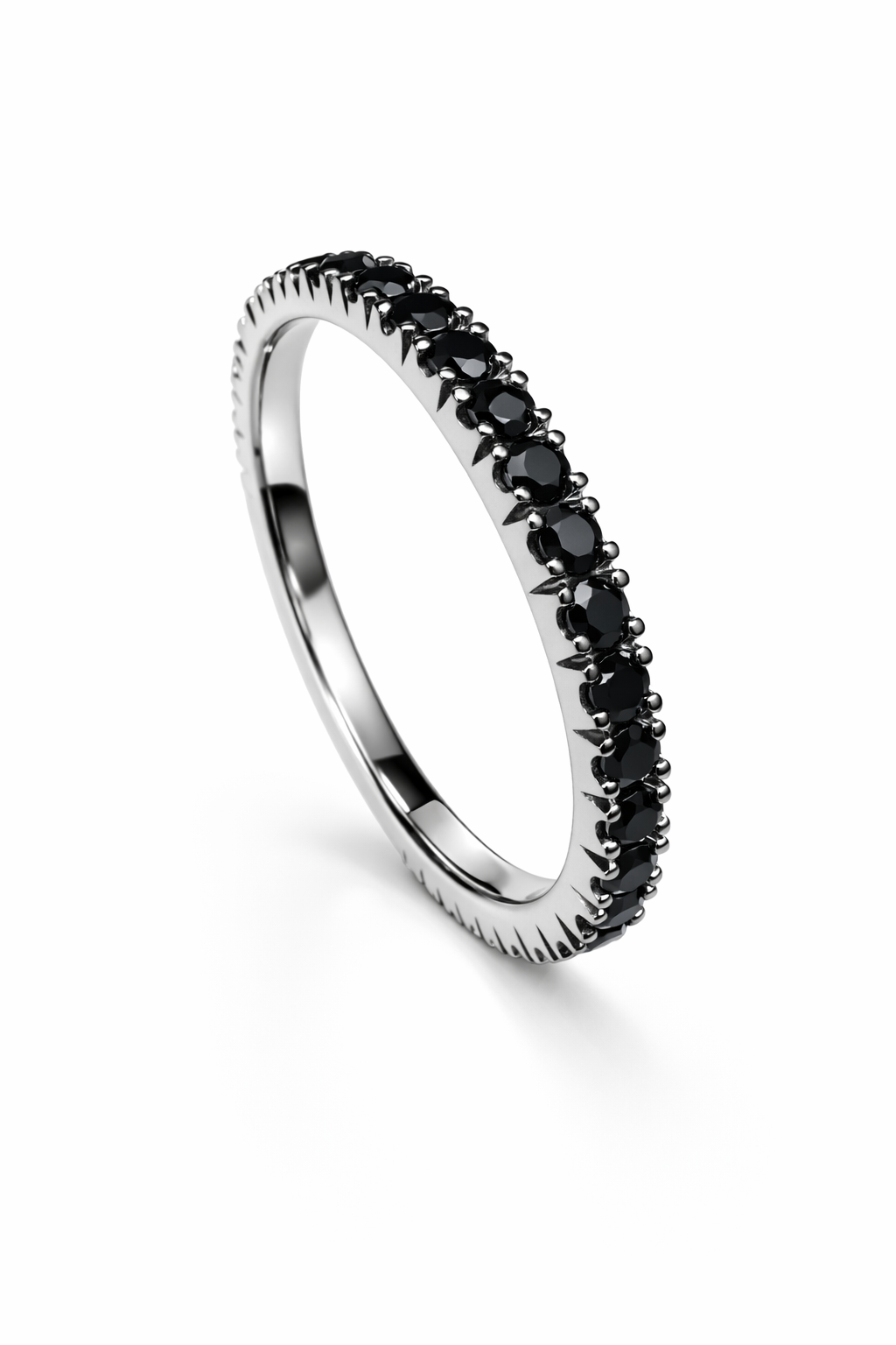 Handcrafted sterling silver 925 eternity ring with deep black cubic zirconia