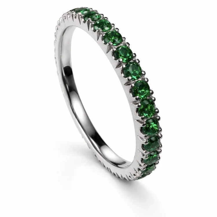 Sterling silver 925 eternity ring set with green cubic zirconia stones