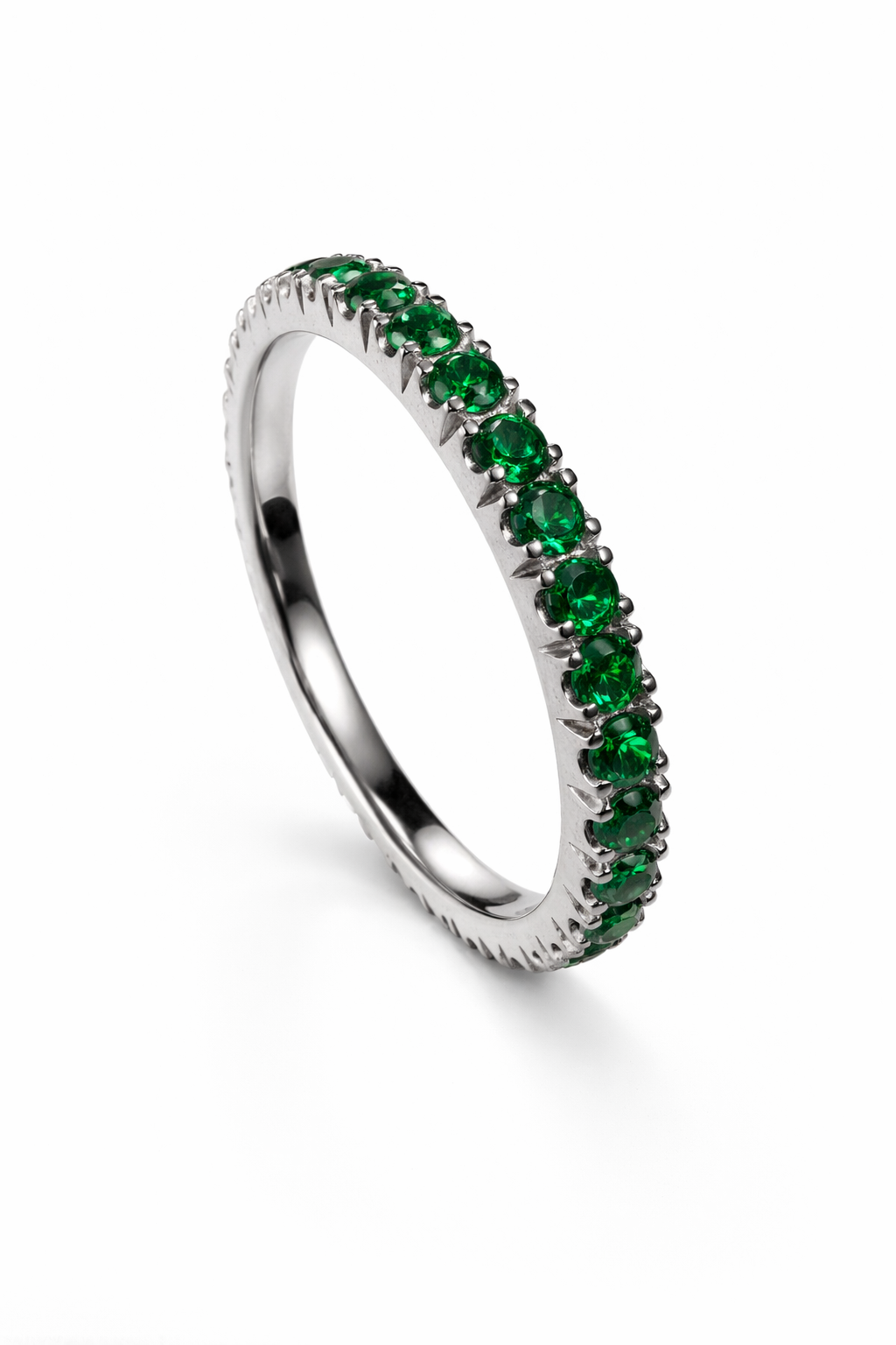 Sterling silver 925 eternity ring with green cubic zirconia
