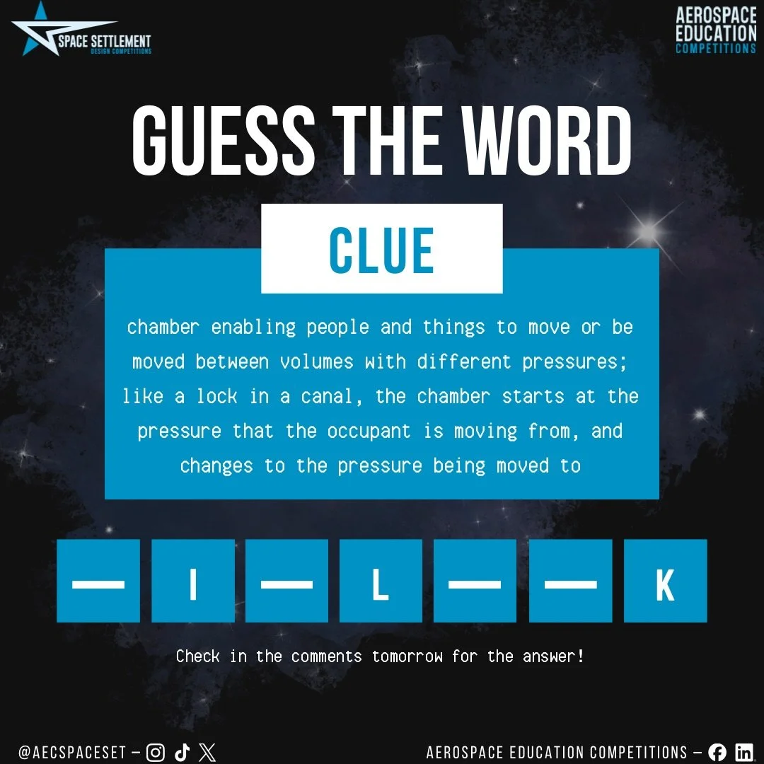 This week on Word Launch Tuesday!! Come back tomorrow to see what our word of the week is. 🛰️

#AEC #SSDC #SpaceSettlement #FutureEngineers #STEM #business #law #medicine