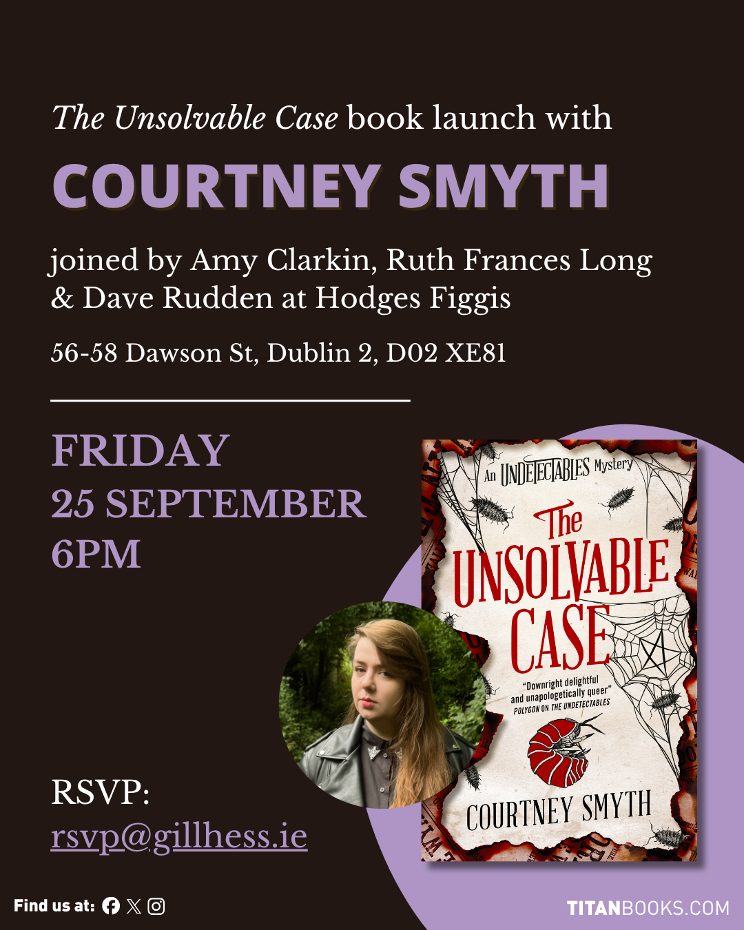 the unsolvable case launch event invite poster courtney smyth dave rudden amy clarkin ruth frances long hodges figgis dublin free book event