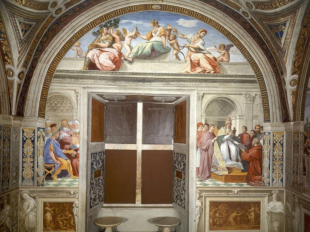 Cardinal and Theological Virtues, a 1511 portrait by Raphael (Wikimedia Commons)