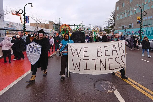 Thousands of people protested against ICE in Minneapolis, marched down Lake Street, and stopped at the spot where ICE killed Renee Good on January 7, 2026