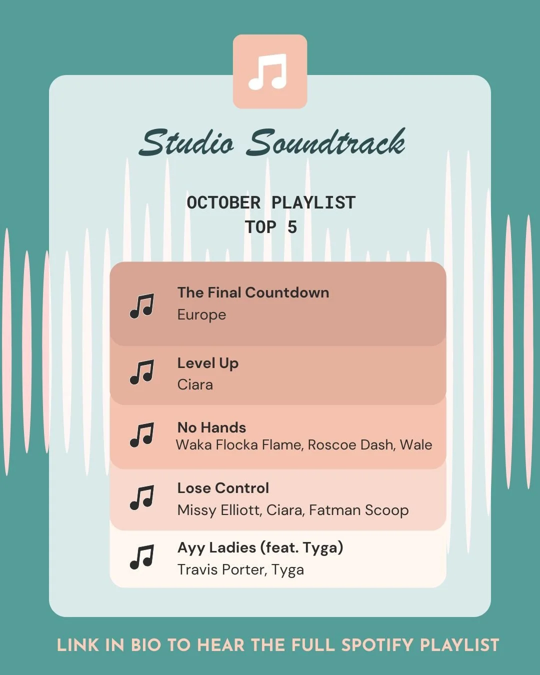 This month's playlist is all about getting hype! It's the final count down to our grand opening on October 25th at 5pm! We hope to see everyone there! ⁠
⁠
Follow our Spotify to be the first to get access to our specially curated monthly playlists! LI