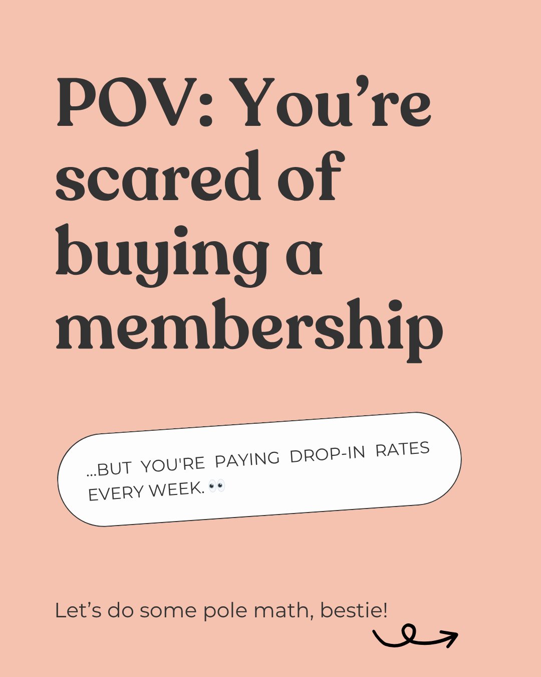 A loving intervention from your pole studio. 💸🥰⁠
⁠
If you're coming regularly and paying $35 every visit, there's a very good chance you're spending MORE than you would on a membership or class pack. 👀⁠
⁠
We totally understand that commitments can