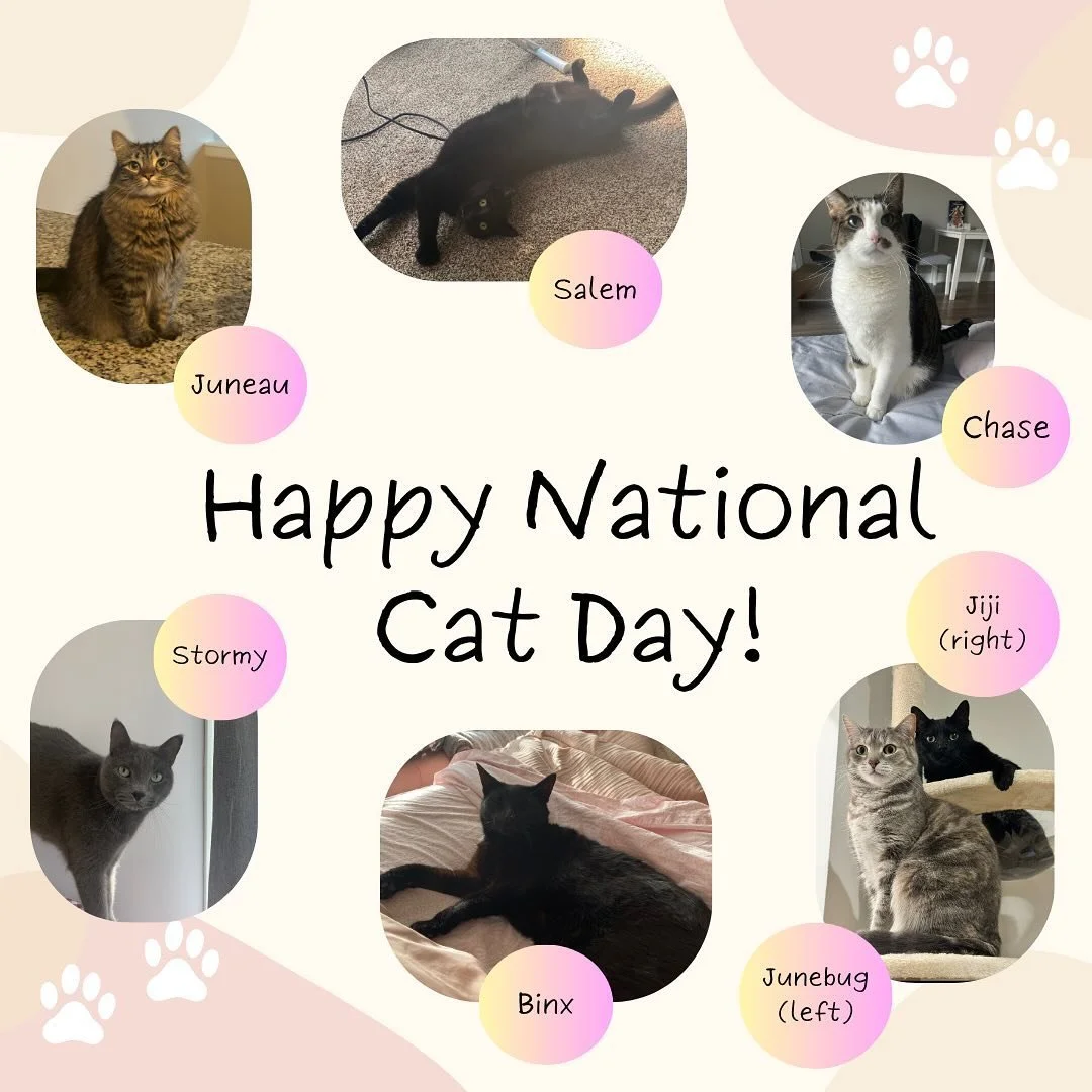 Happy #NationalCatDay from the UPLiFT Lab and their feline friends! Can you guess which cats belong to which lab members? 🐈&zwj;⬛