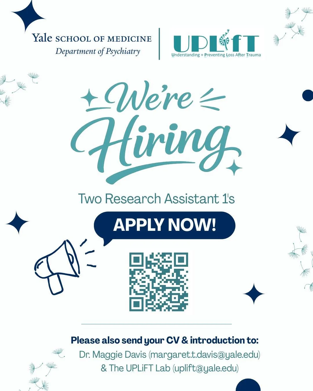 We are excited to announce that The UPLiFT Lab is officially seeking to hire 2 Research Assistants to begin early Summer 2026! 

Please explore the below ad, QR, and our lab's website (theupliftlab.com) to learn more.

🎉 SHARE WIDELY! We look forwar