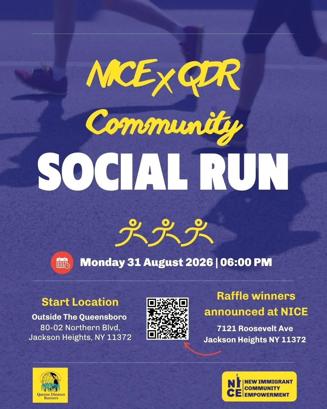 Join NICE and QDR for a post Jackson heights running festival community run! Continue the celebratory spirit from the weekend and learn more about a local organization!  AND&hellip; we&rsquo;re hosting a raffle with THREE chances to win! Buy your cha