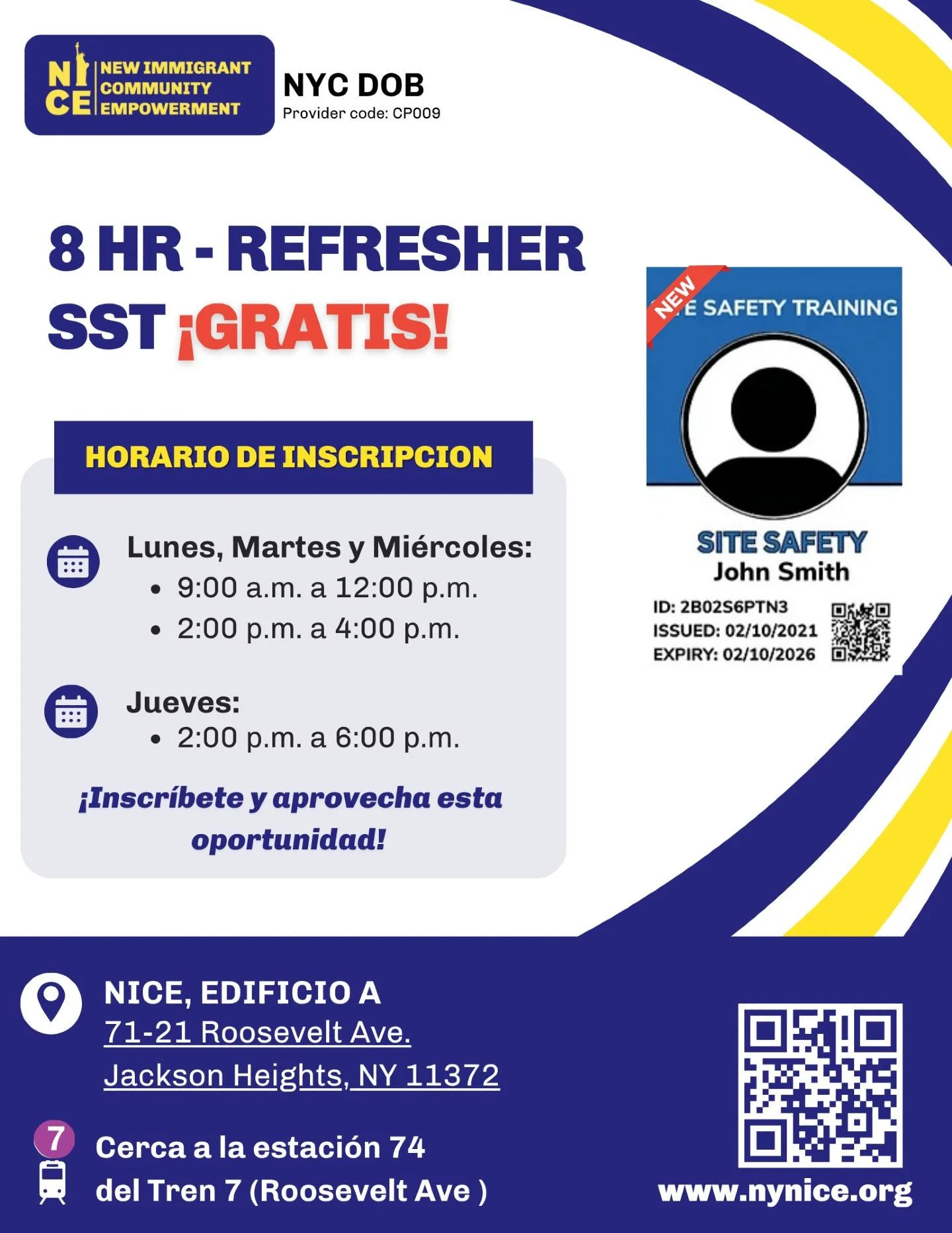 🛑 &iquest;Tu tarjeta SST vence este a&ntilde;o? &iexcl;No esperes a que te saquen de la obra!

Si tu tarjeta SST-10 est&aacute; por vencer dentro del pr&oacute;ximo a&ntilde;o, renu&eacute;vala totalmente GRATIS en NICE sin tener que repetir el curs