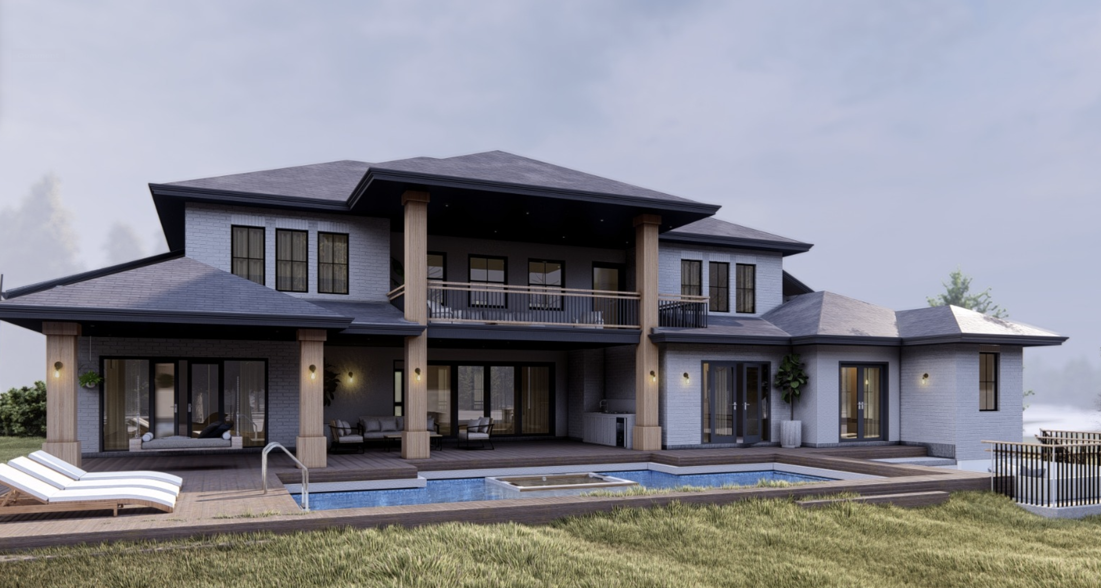 Pinnacle View Custom Home Exterior Poolside Rendering - Little Rock