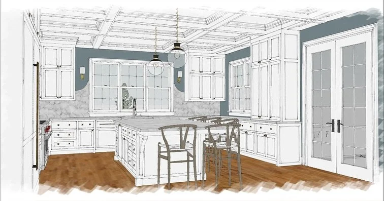 Kitchen and butler’s pantry renovation in progress. One of the most valuable tools we use during design is 3D modeling. It allows us to study scale, test how different elements fit together, and collaborate with the rest of the design team to f